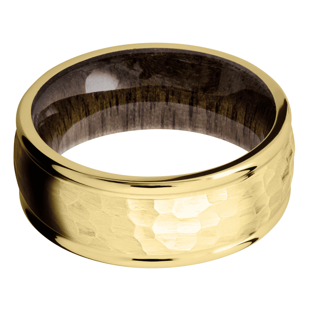 18K Yellow Gold + Hammer , Polish Finish + Walnut - Image 3