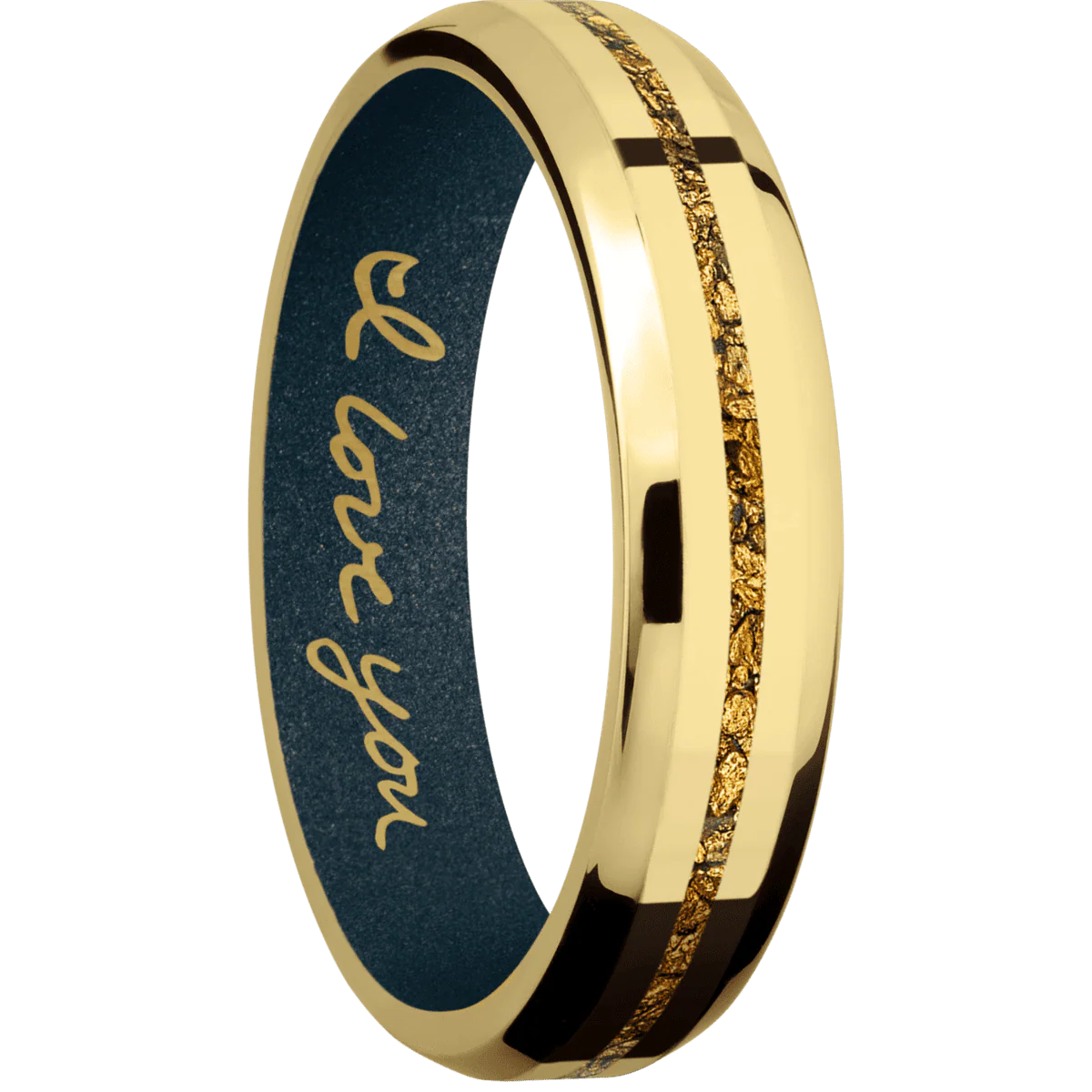18K Yellow Gold + Polish , Polish Finish + Blue Titanium