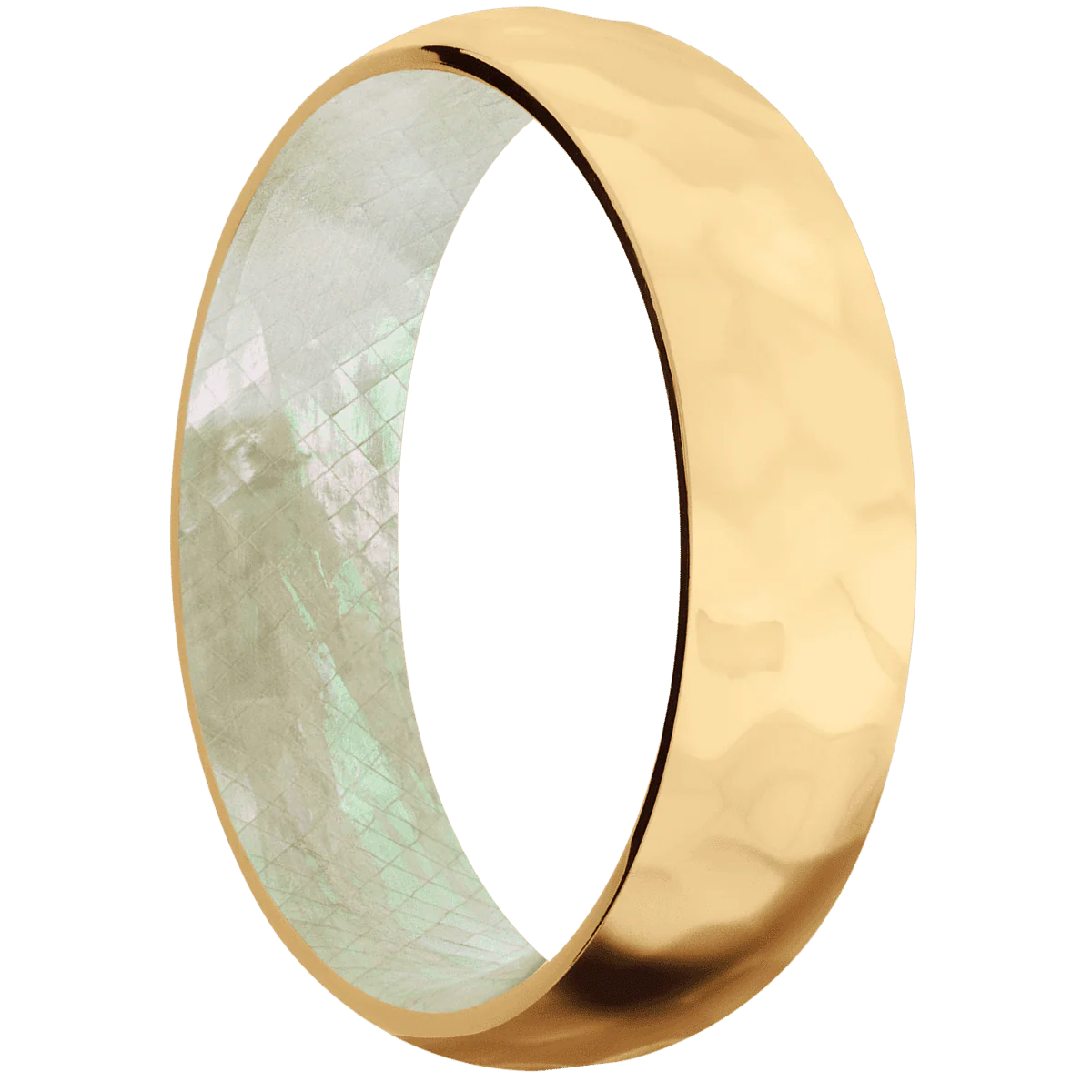 18K Yellow Gold + Rockpolish Finish + Freshwater Mother of Pearl