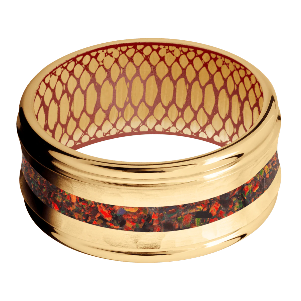 22K Yellow Gold + Hammer , Polish Finish + Habanero Red - Image 3