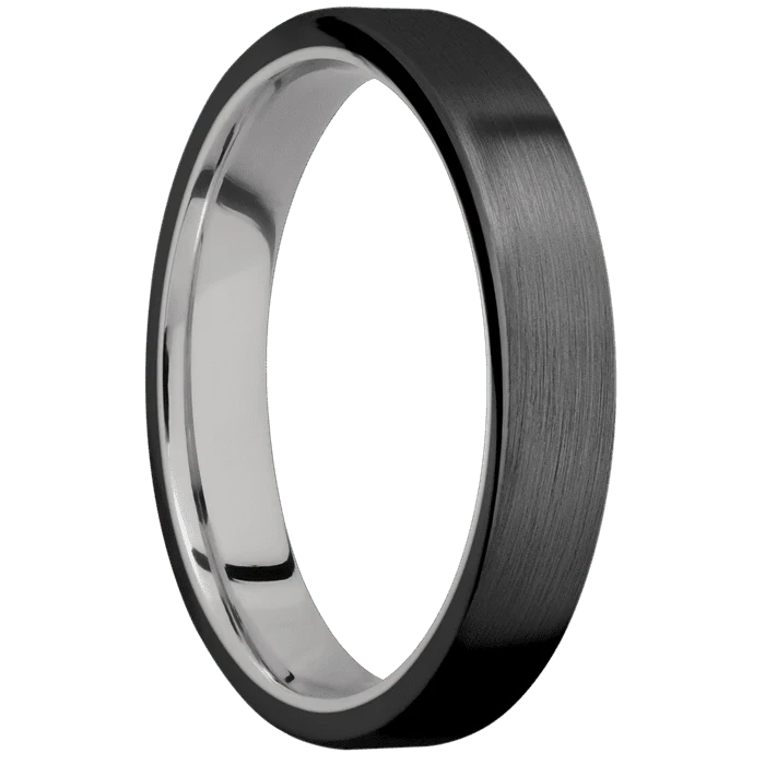 4mm wide Flat Black Titanium Ring with Satin Finish / 10k White Gold Sleeve - Image 2