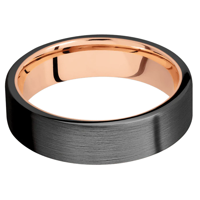 6mm wide Flat Black Titanium Ring with Satin Finish / 14k Rose Gold Sleeve - Image 3