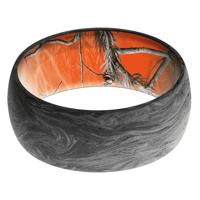 9mm wide Domed Forged Carbon Fiber Ring / RealTree APC Orange Camo Sleeve - Image 3