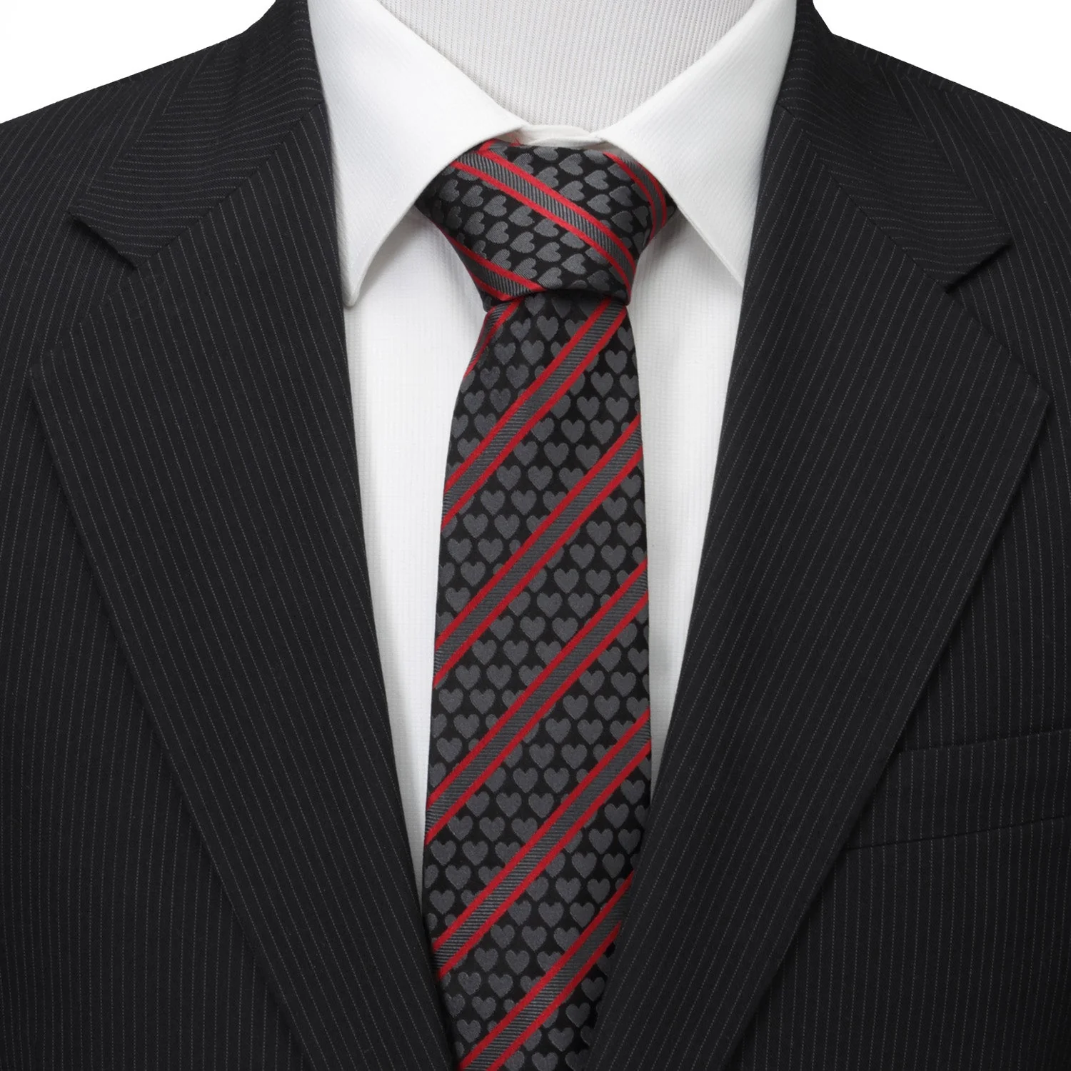 Black Heart Striped Men's Tie - Image 2