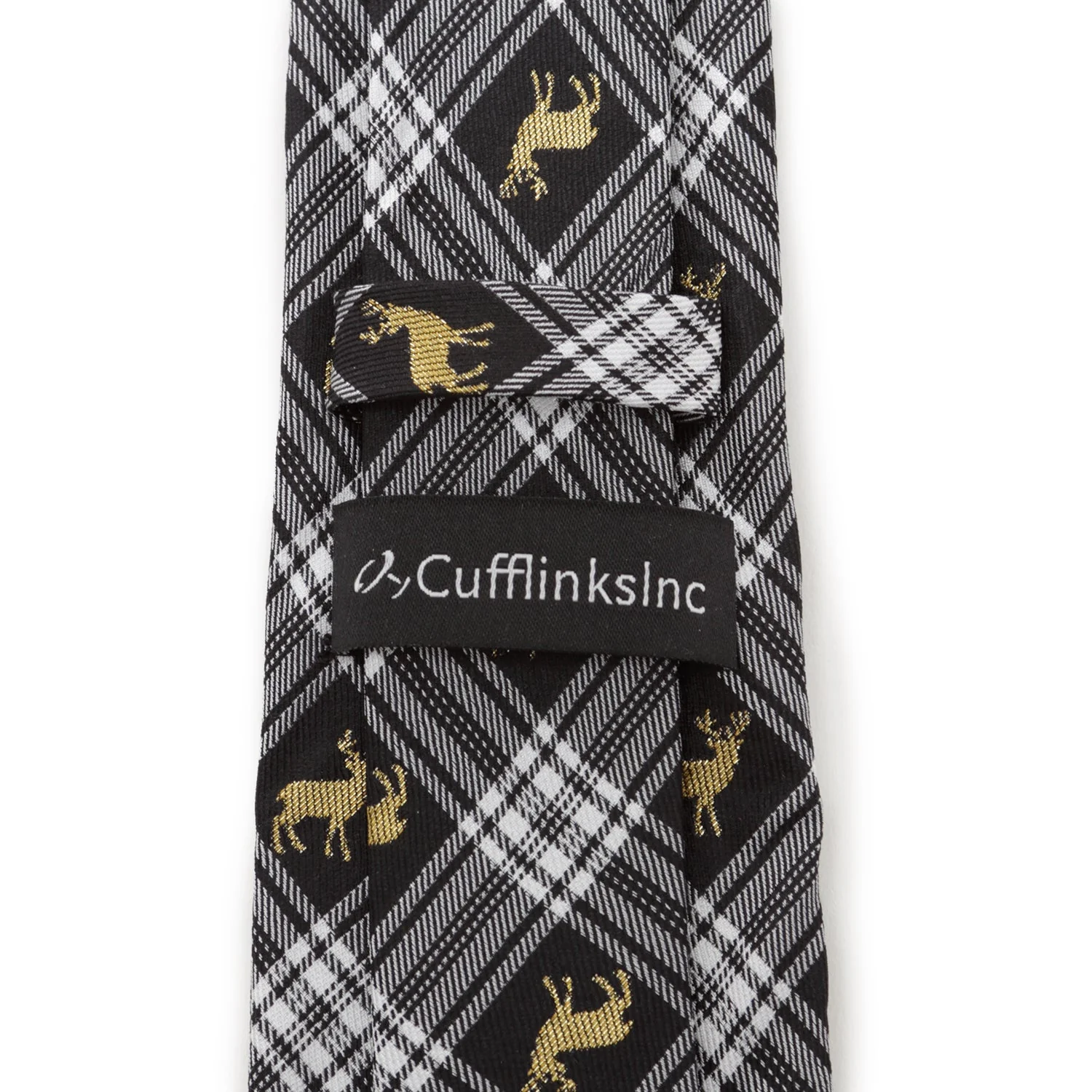 Black Plaid Stag Men's Tie - Image 4