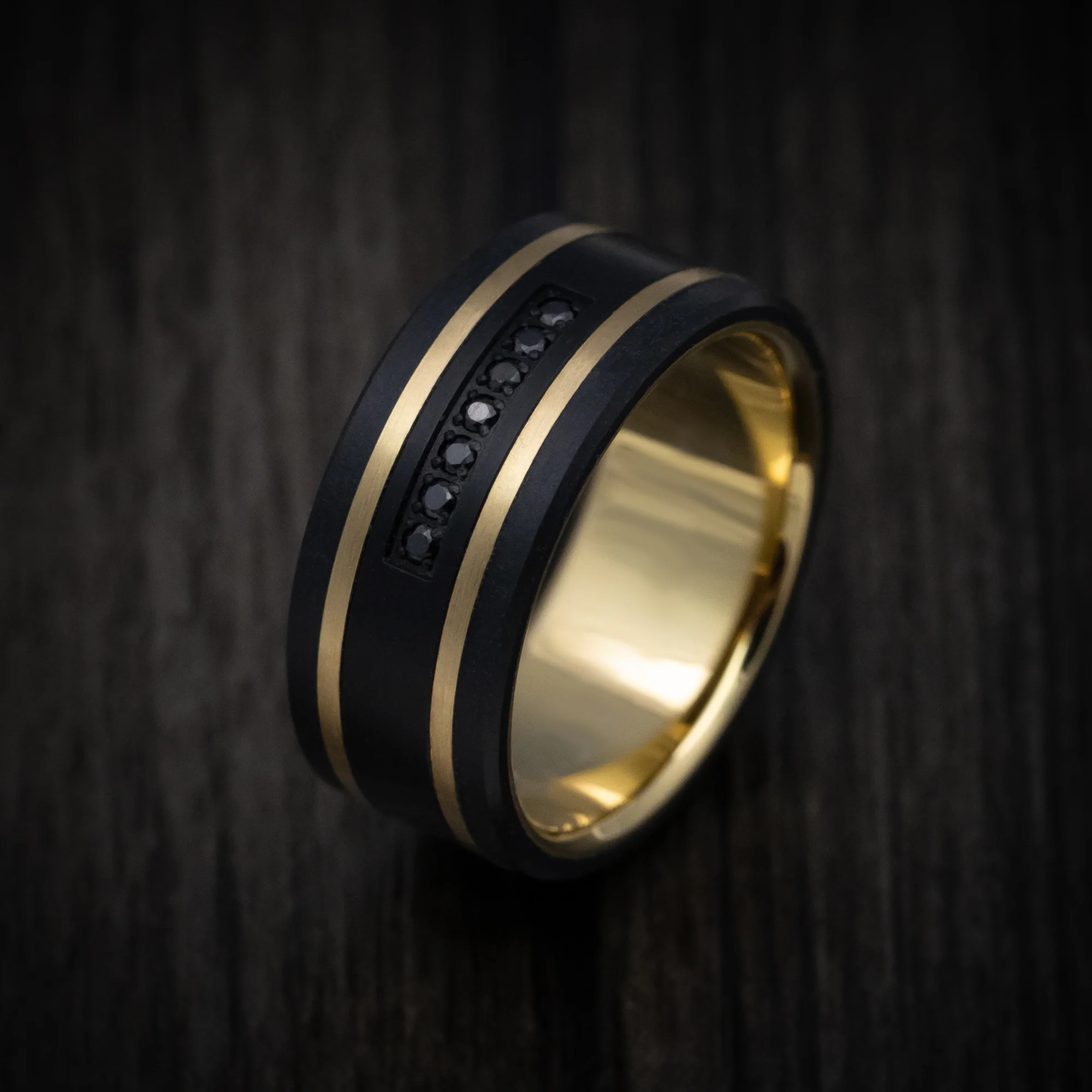Black Titanium and 14K Gold Men's Ring with Black Diamonds - Image 3
