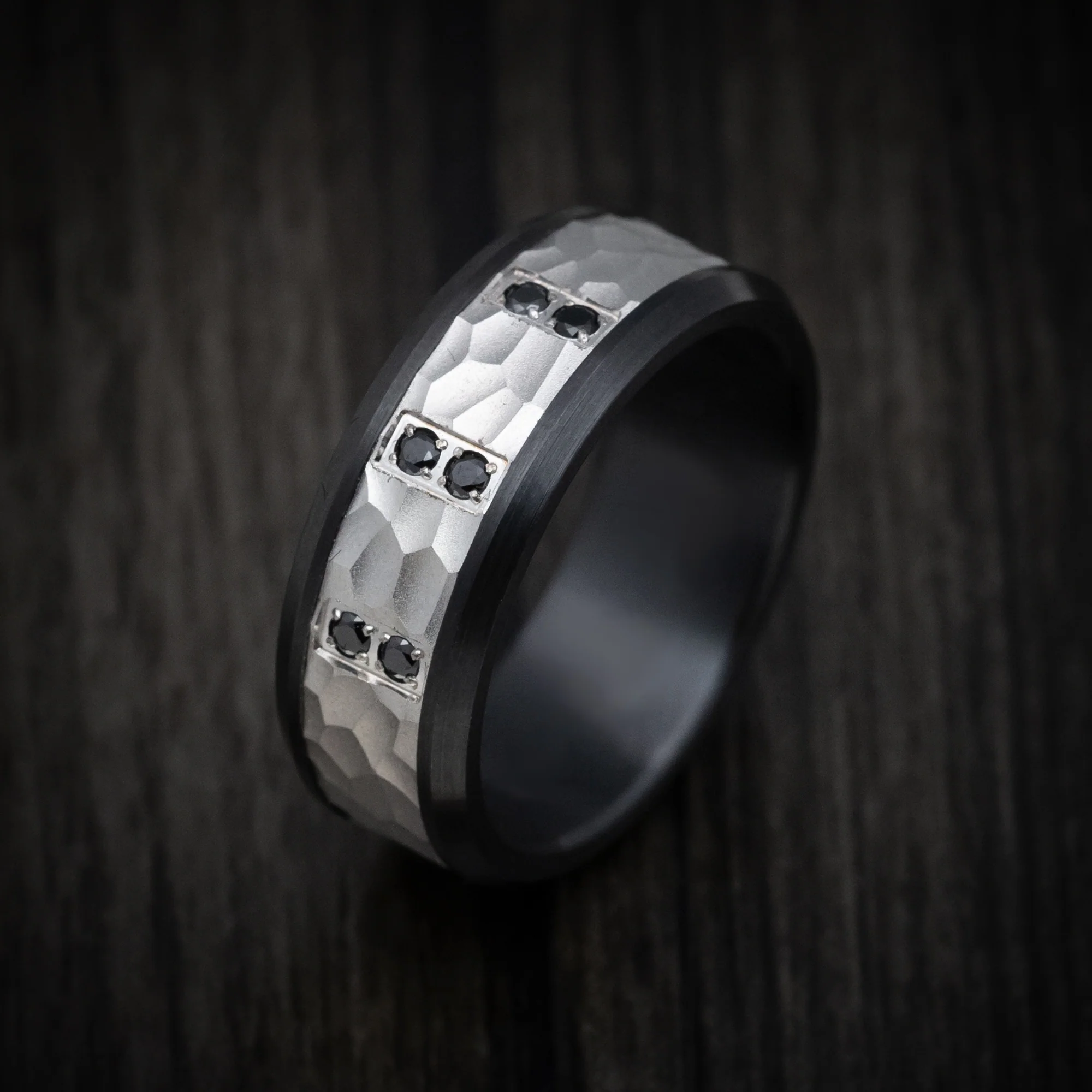 Black Titanium and 14K White Gold Men's Ring with Black Diamonds - Image 3