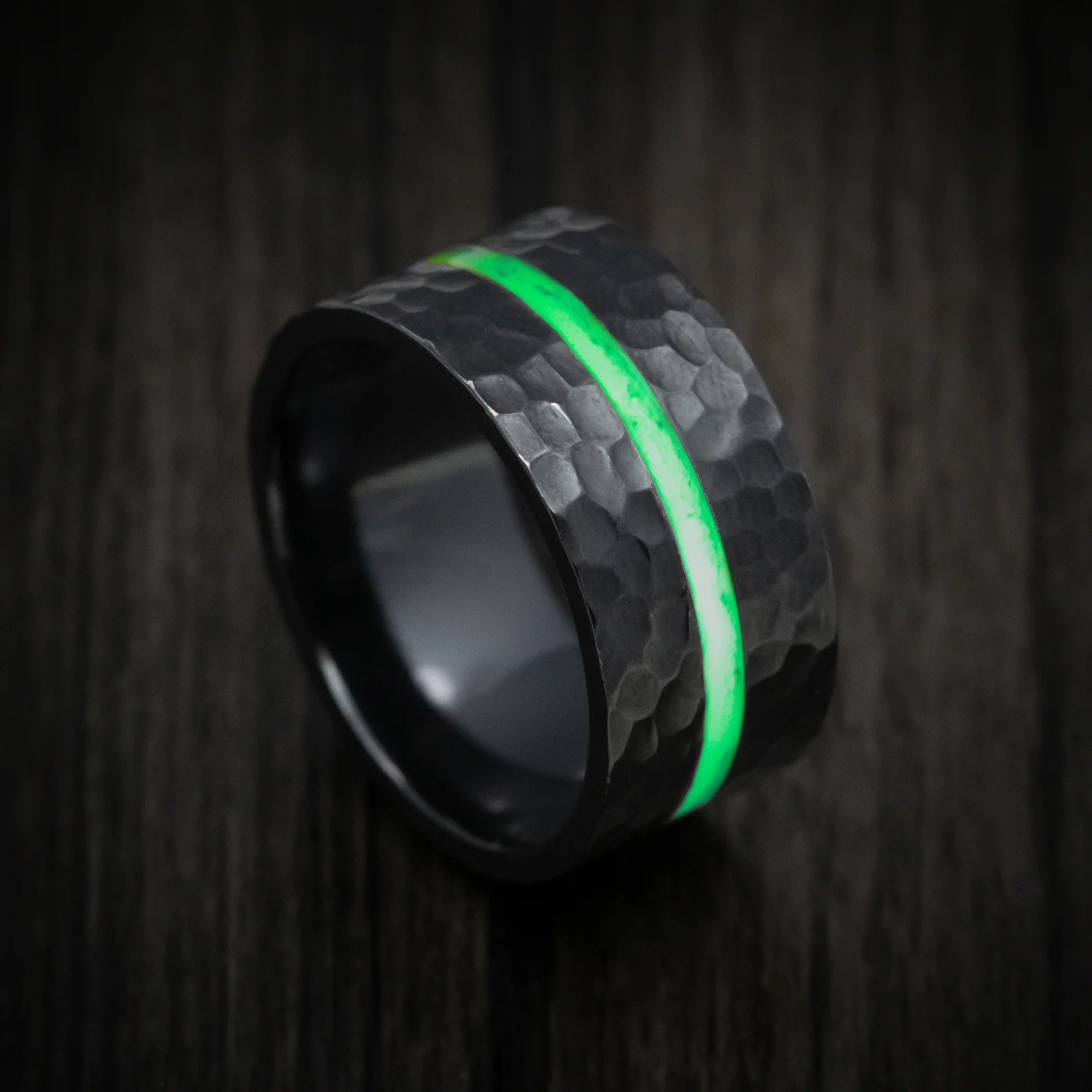 Black Titanium or Black Zirconium Wide Men's Ring with Glow Accent Custom Made Band - Image 3