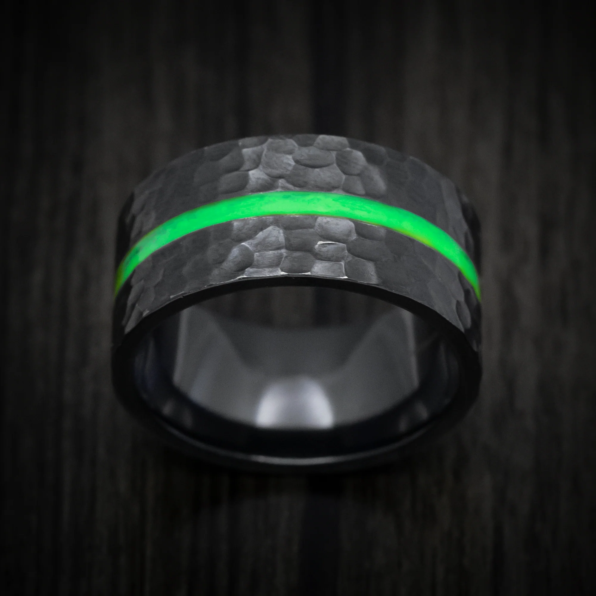 Black Titanium or Black Zirconium Wide Men's Ring with Glow Accent Custom Made Band - Image 4