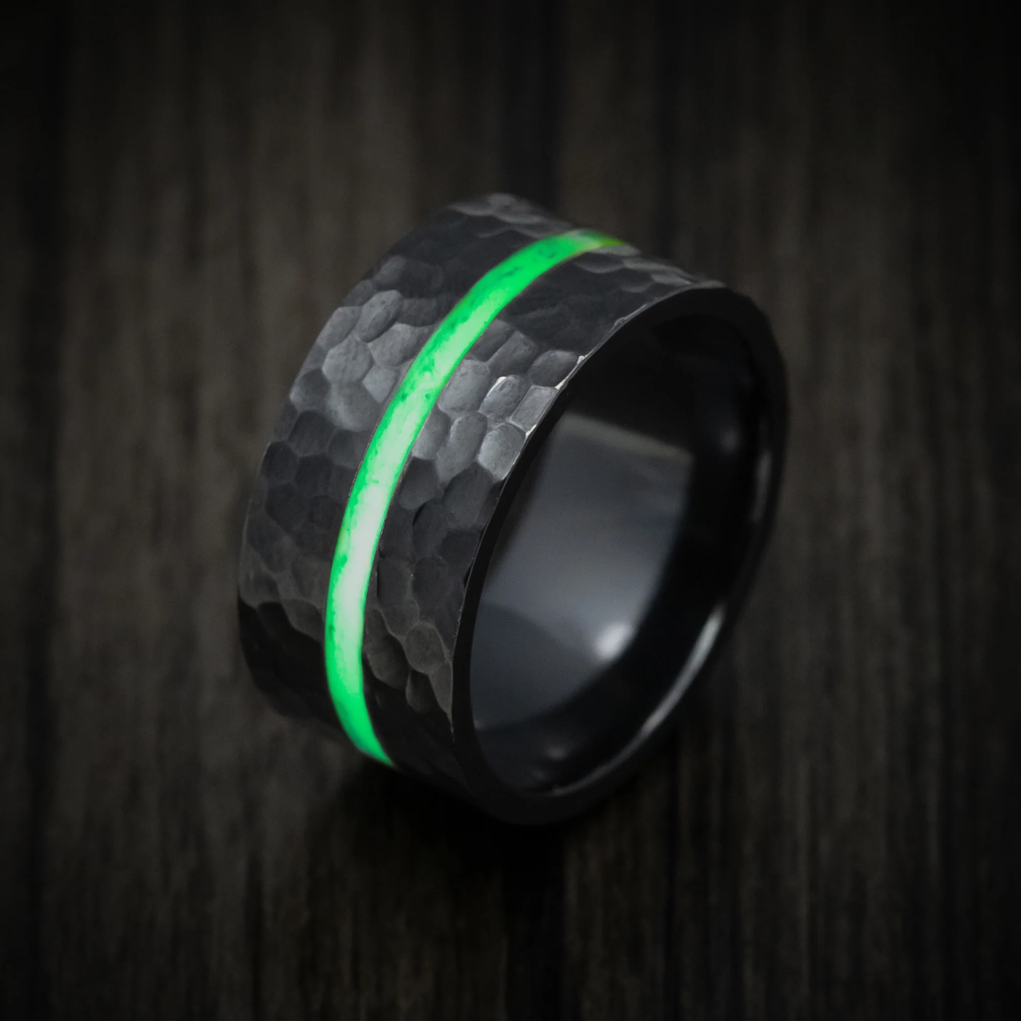 Black Titanium or Black Zirconium Wide Men's Ring with Glow Accent Custom Made Band - Image 5
