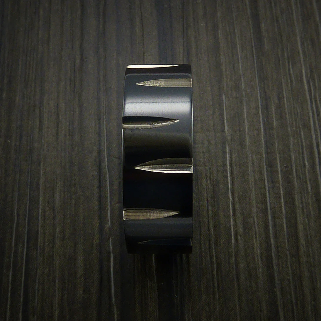 Black Titanium Wedge Cut Wedding Band Men's Ring - Image 3