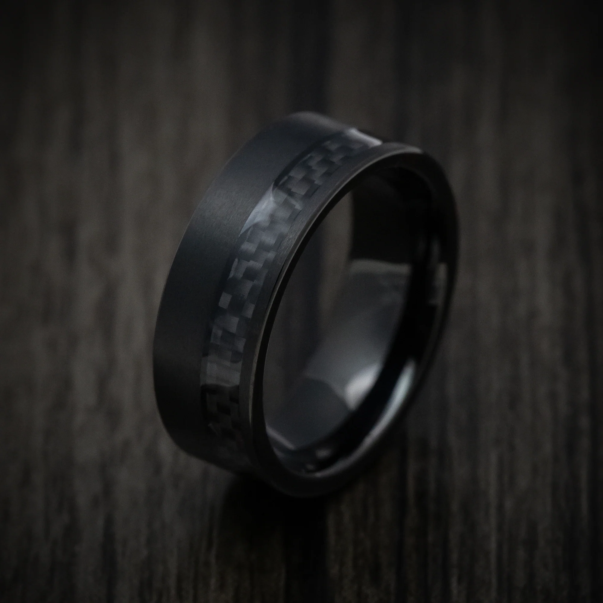 Black Tungsten Men's Ring with Black Carbon Fiber Inlay Band - Image 4