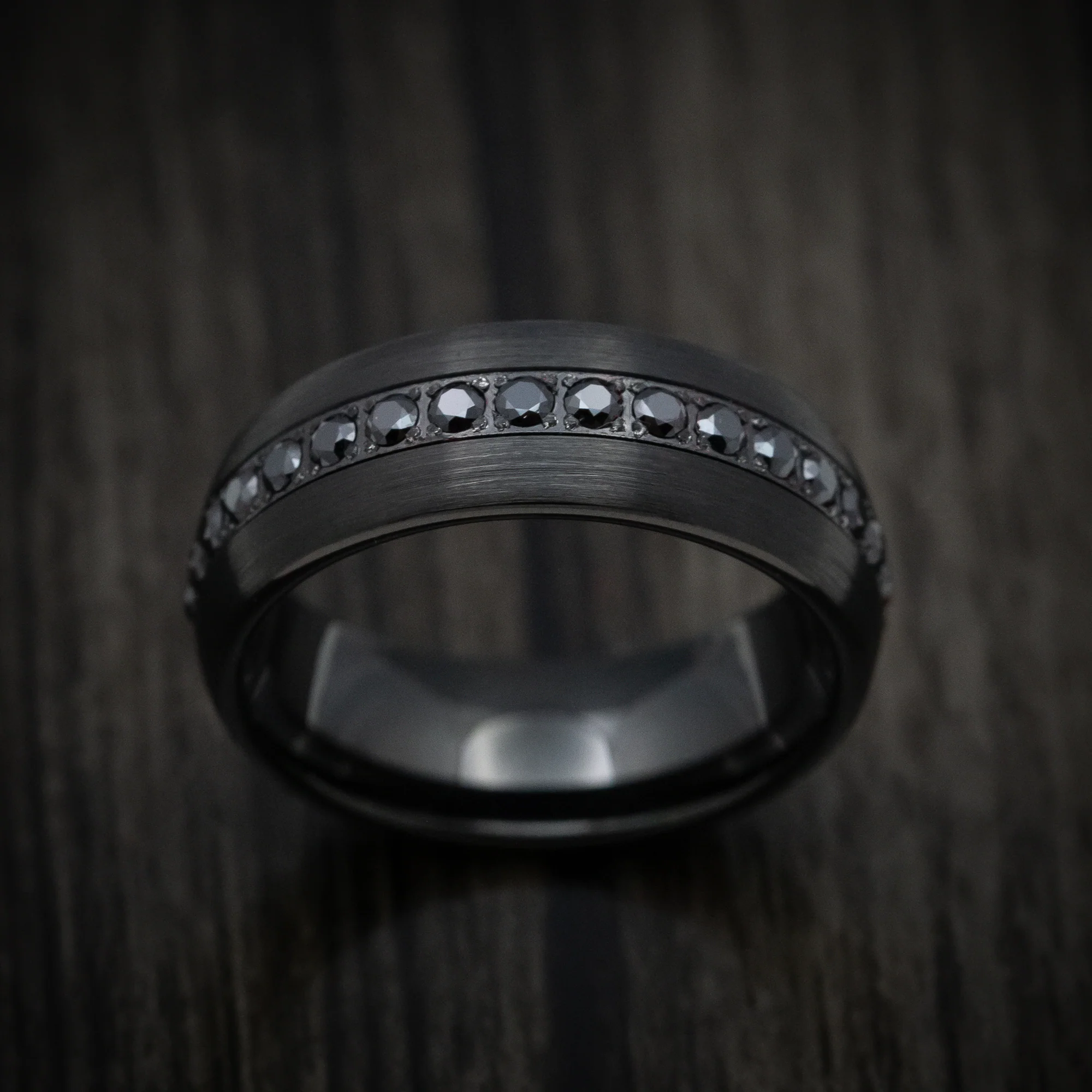 Black Tungsten Men's Ring with Black Stones Band - Image 2