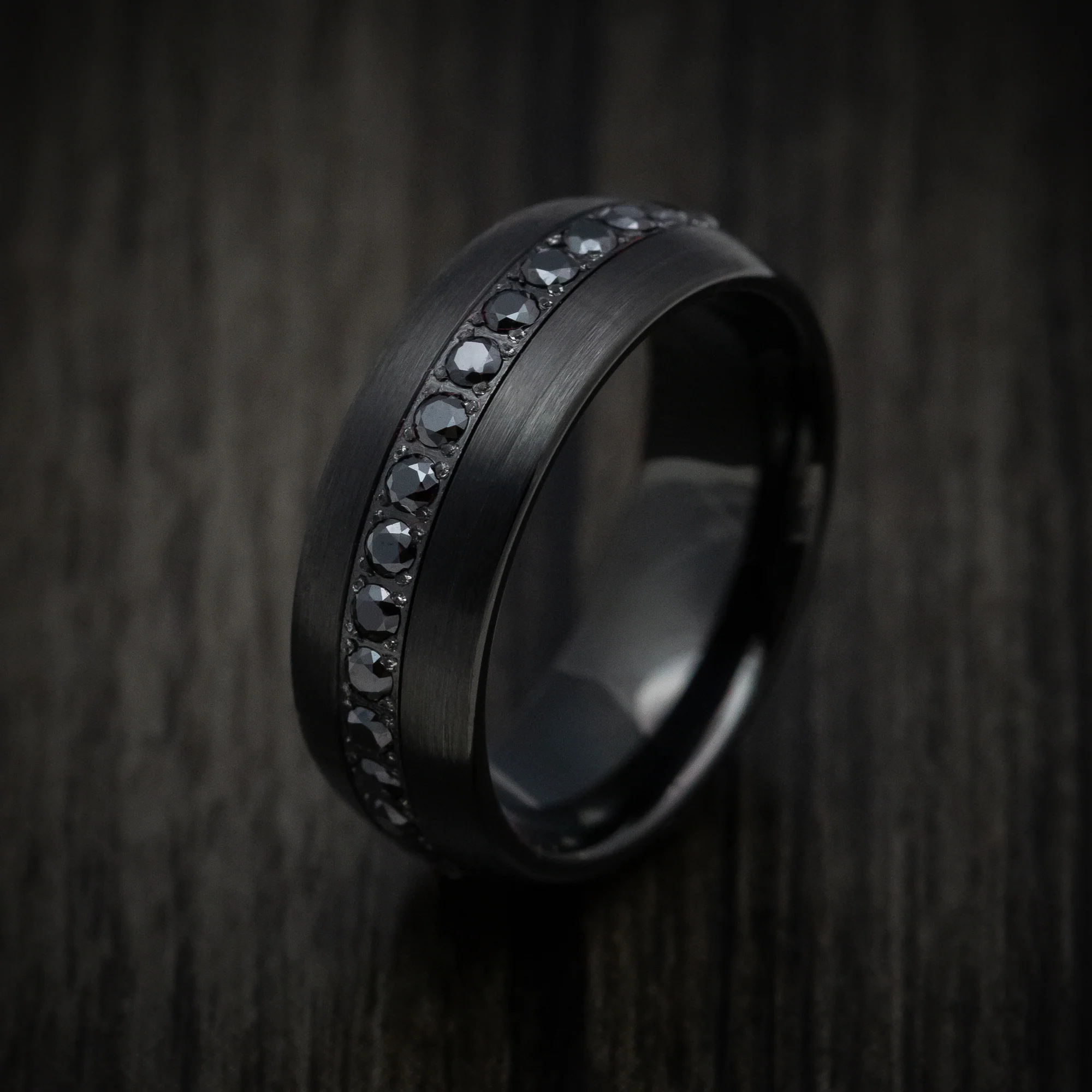 Black Tungsten Men's Ring with Black Stones Band - Image 4
