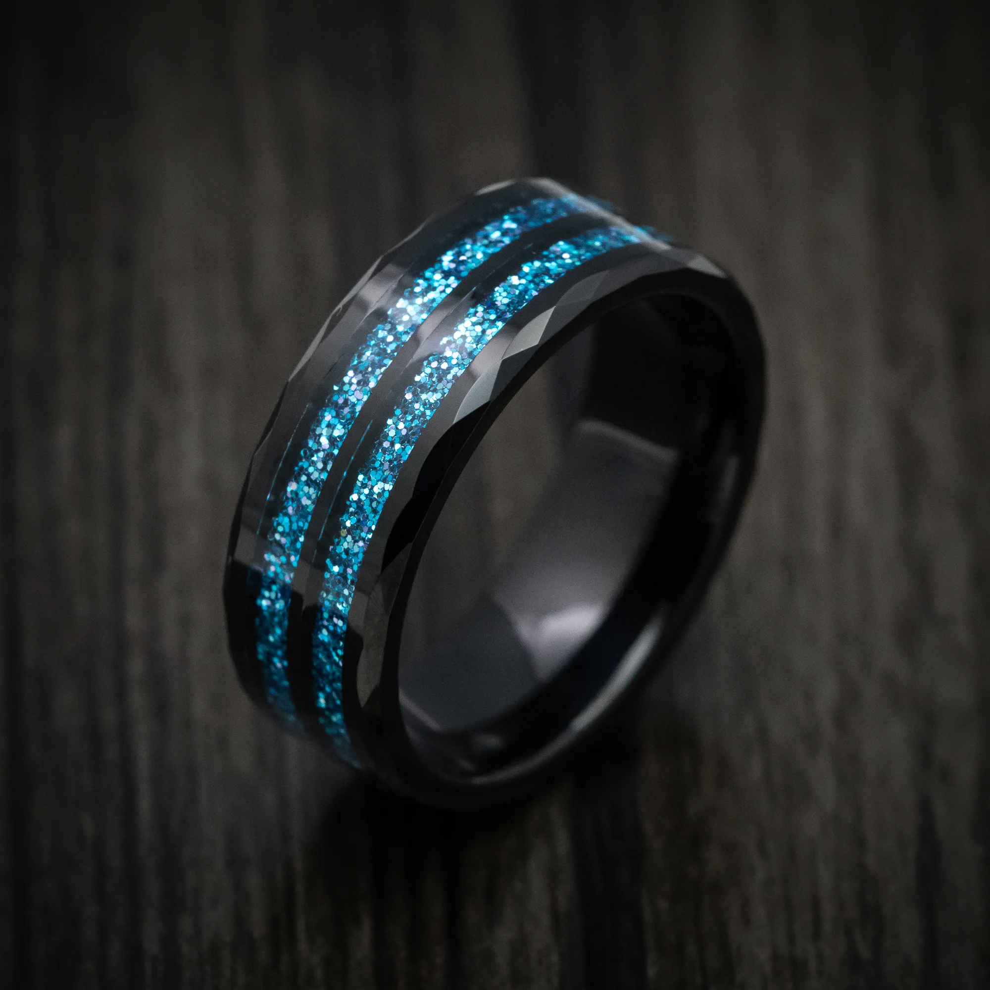 Black Tungsten Men's Ring with Blue Spark Inlays - Image 4