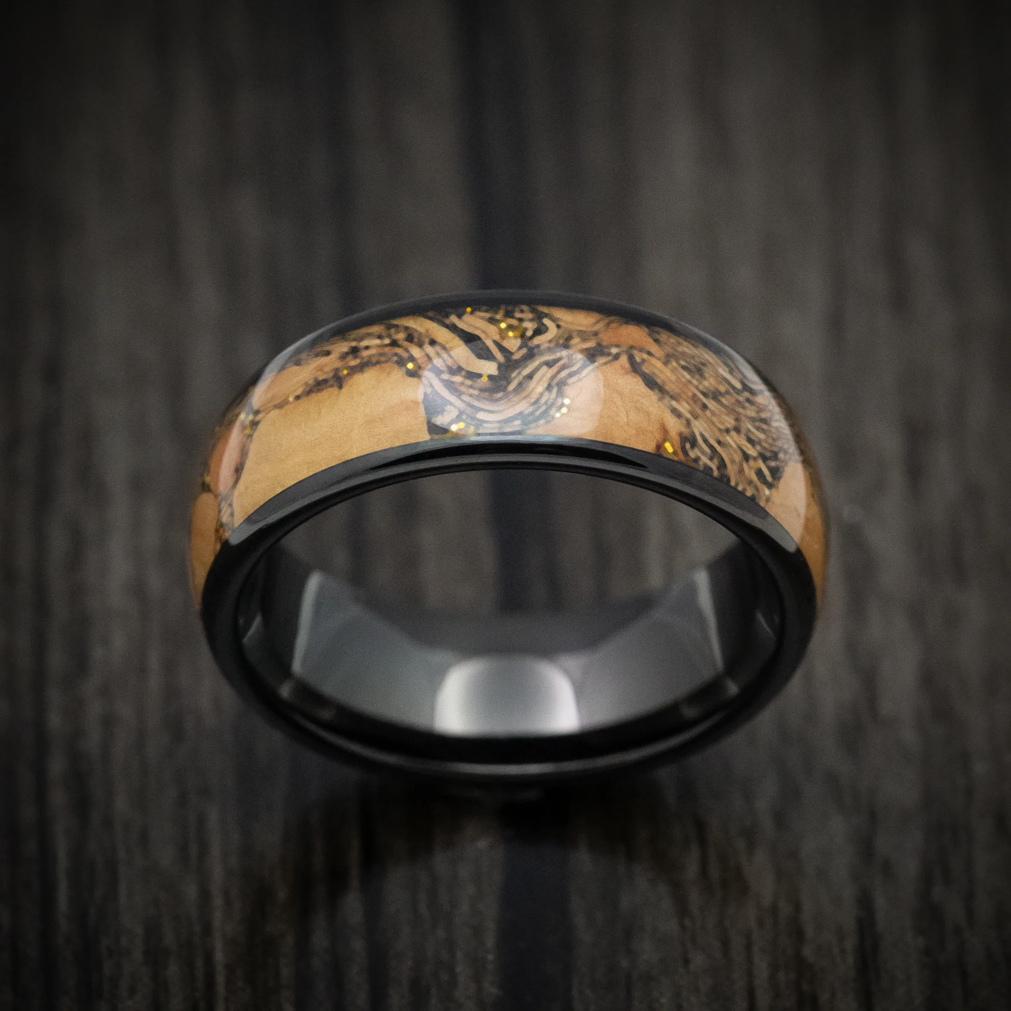 Black Tungsten Men's Ring with Cork Wood Inlay Band - Image 2