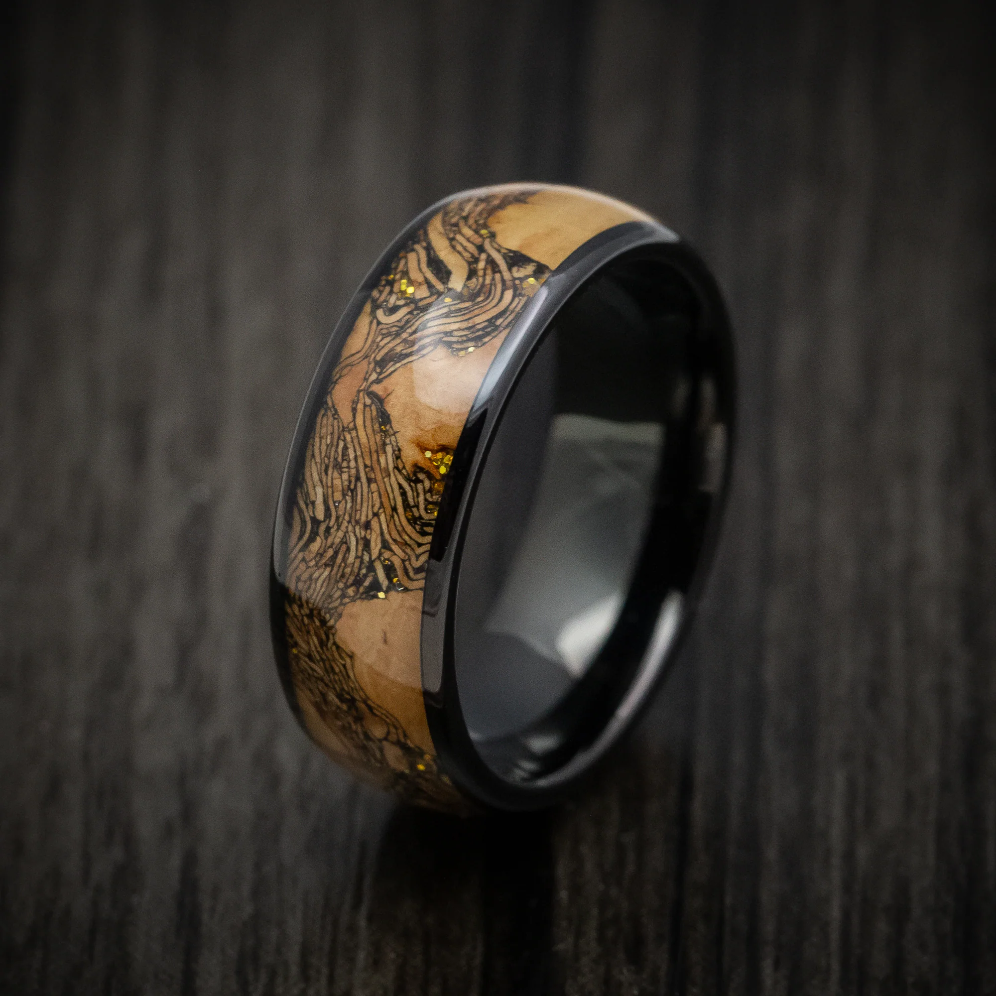Black Tungsten Men's Ring with Cork Wood Inlay Band - Image 4