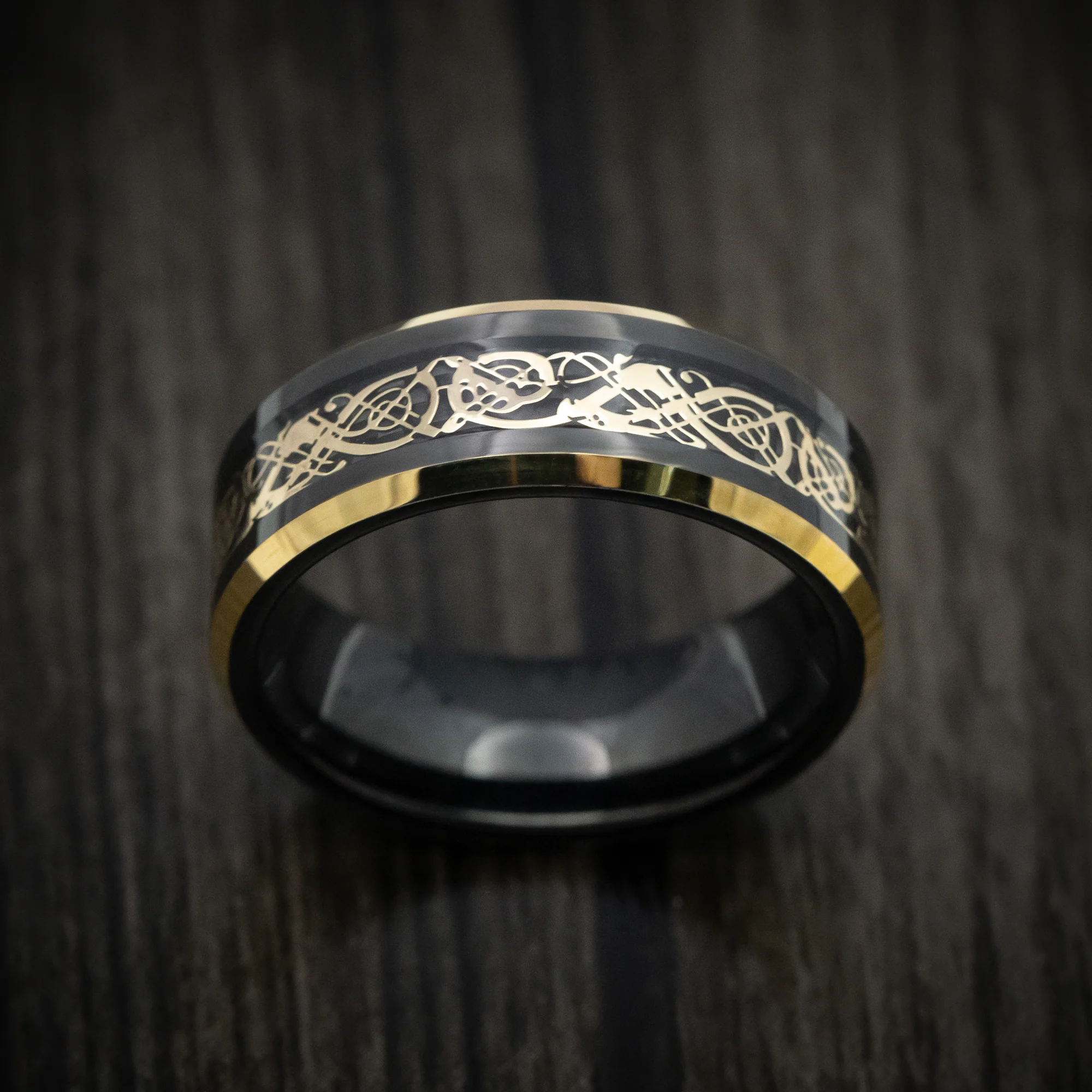 Black Tungsten Men's Ring with Golden Dragon Inlay - Image 2