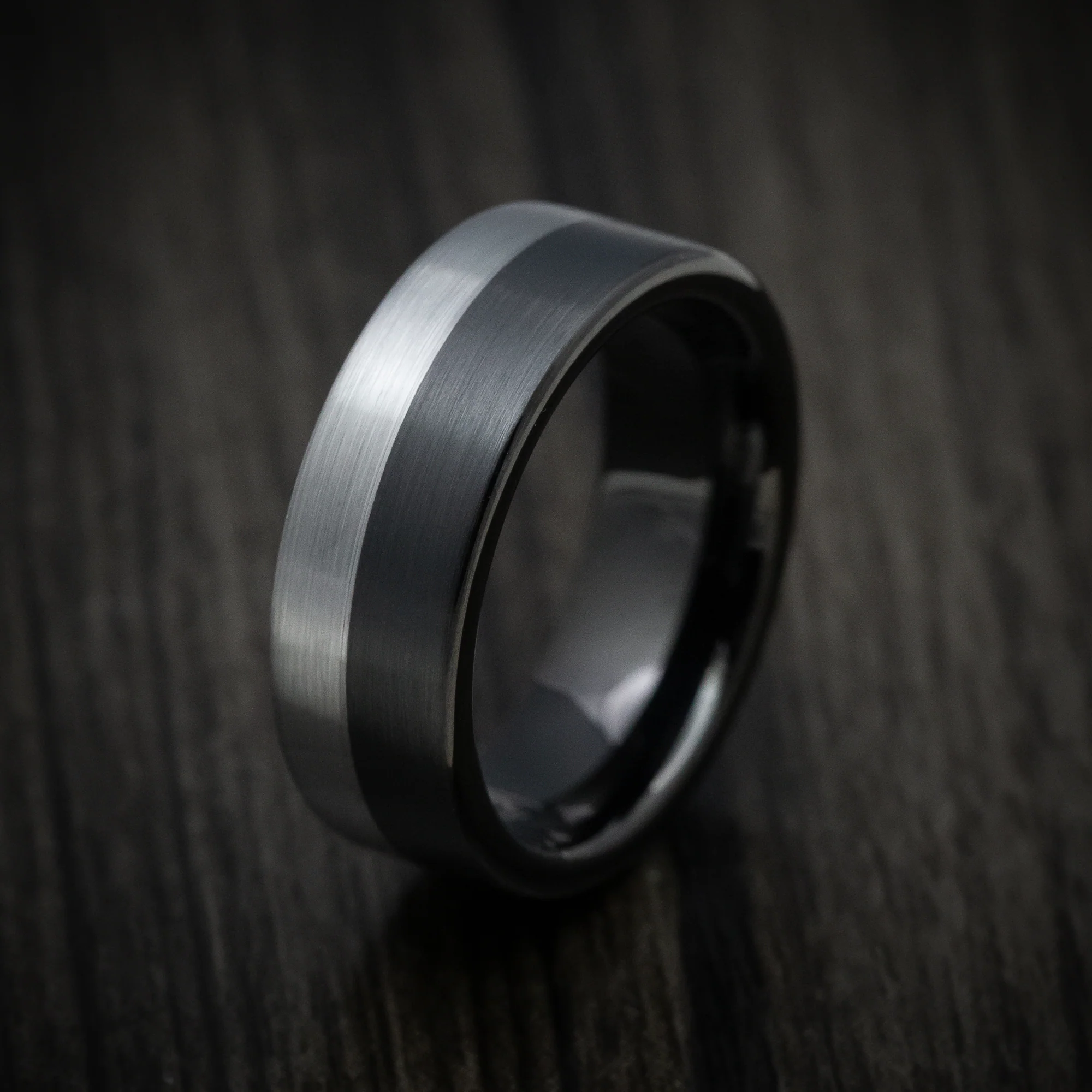 Black Tungsten Men's Ring with Grey Tungsten Accent - Image 3