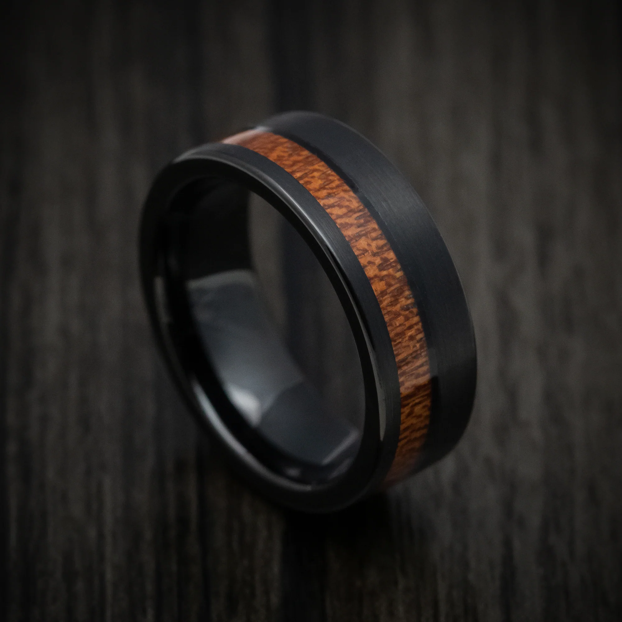 Black Tungsten Men's Ring with Koa Wood Inlay Band