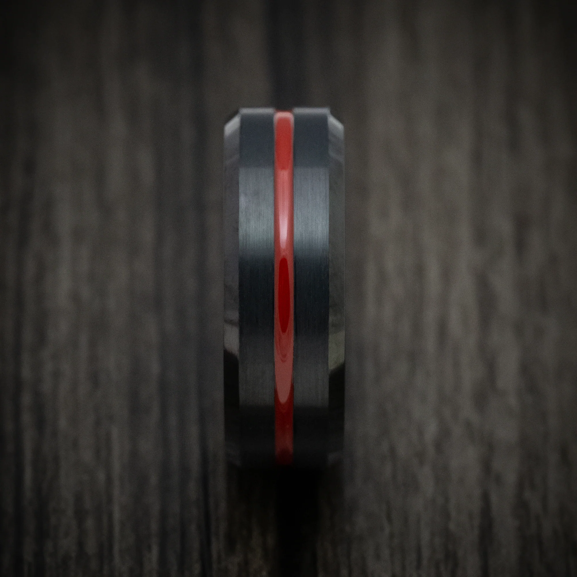 Black Tungsten Men's Ring with Red Line Inlay - Image 3