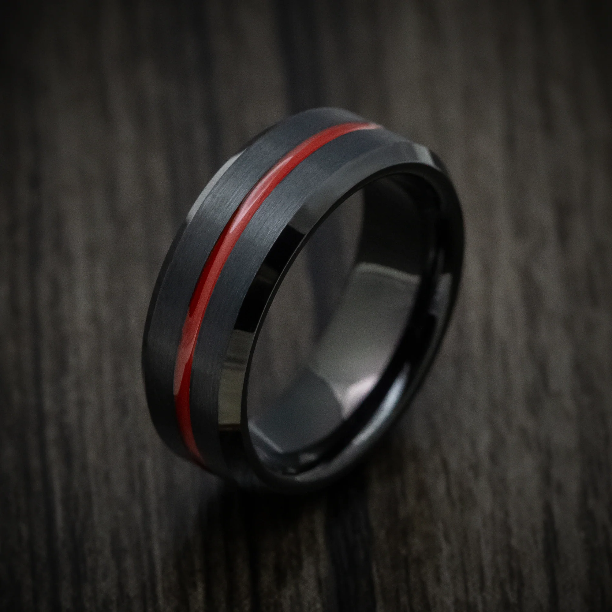 Black Tungsten Men's Ring with Red Line Inlay - Image 4