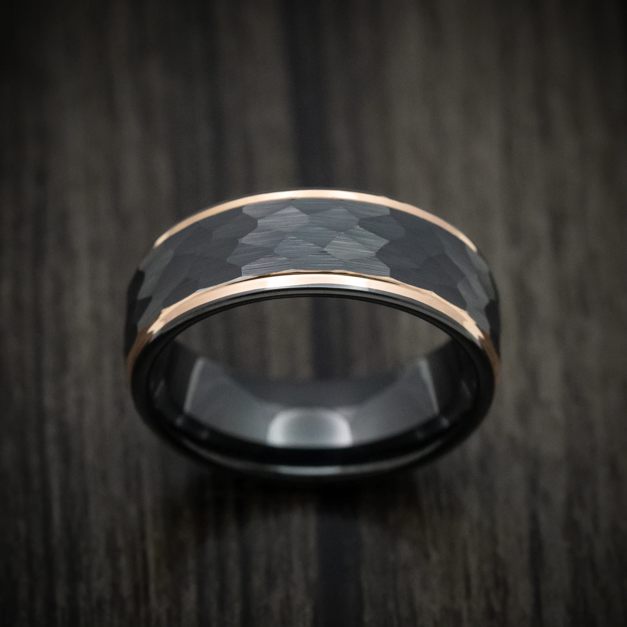 Black Tungsten Men's Ring with Golden Edges - Image 2