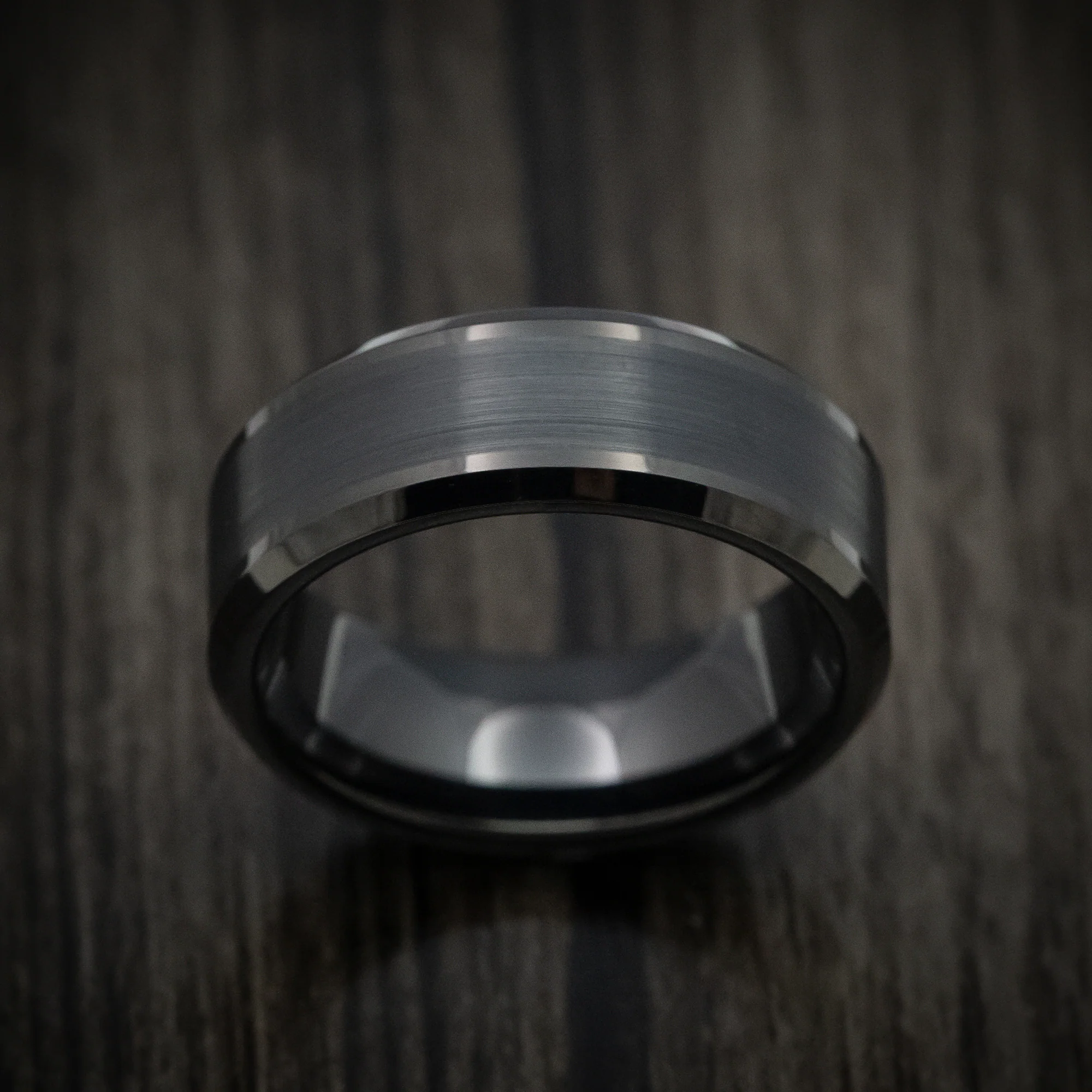 Black Tungsten Men's Ring with Satin Finish Band - Image 2