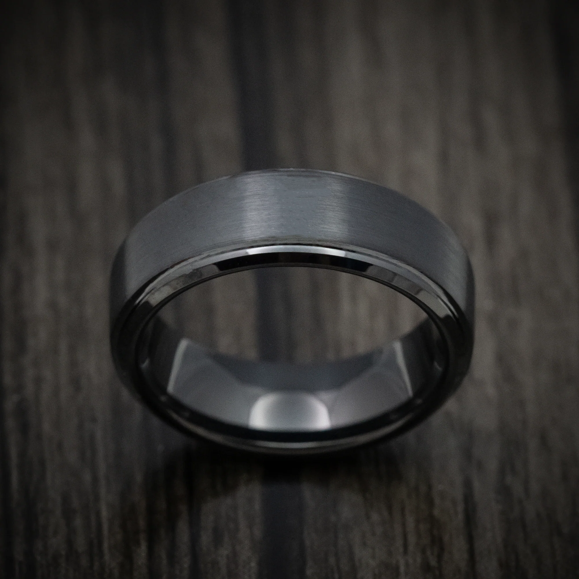 Black Tungsten Men's Ring with Satin Finish Band - Image 2
