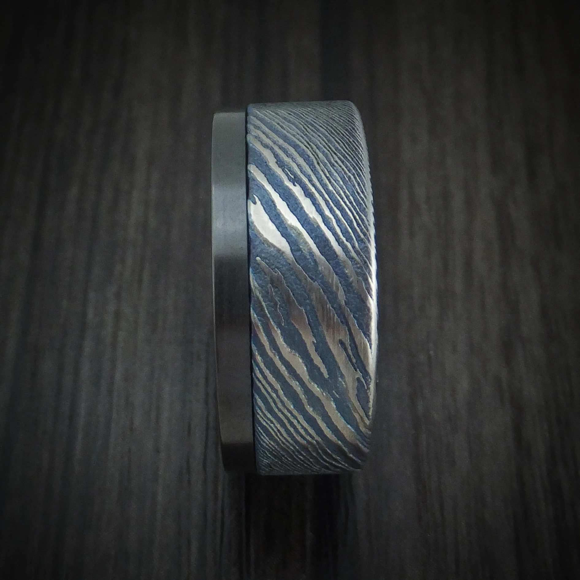 Black Zirconium and Kuro-Ti Heat-Treated Titanium Damascus Men's Ring Custom Made Band - Image 3