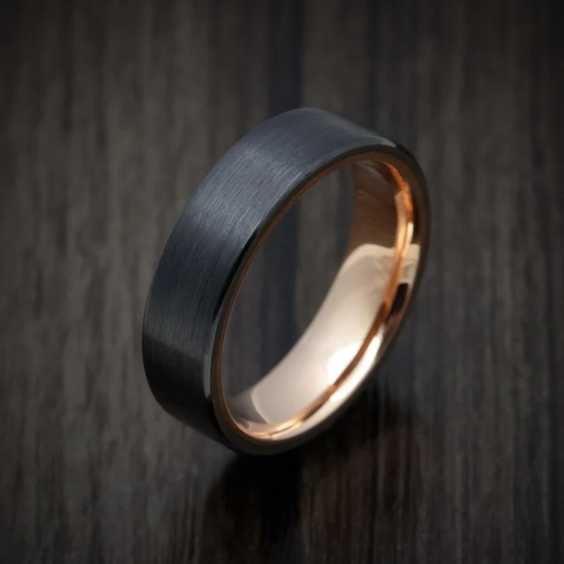 Black Zirconium Men's Ring with 14K Gold Sleeve - Image 3