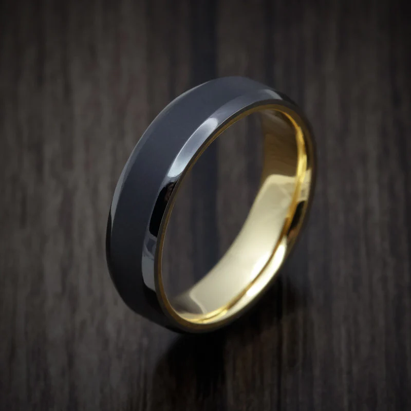Black Zirconium Men's Ring with 18K Gold Sleeve - Image 3