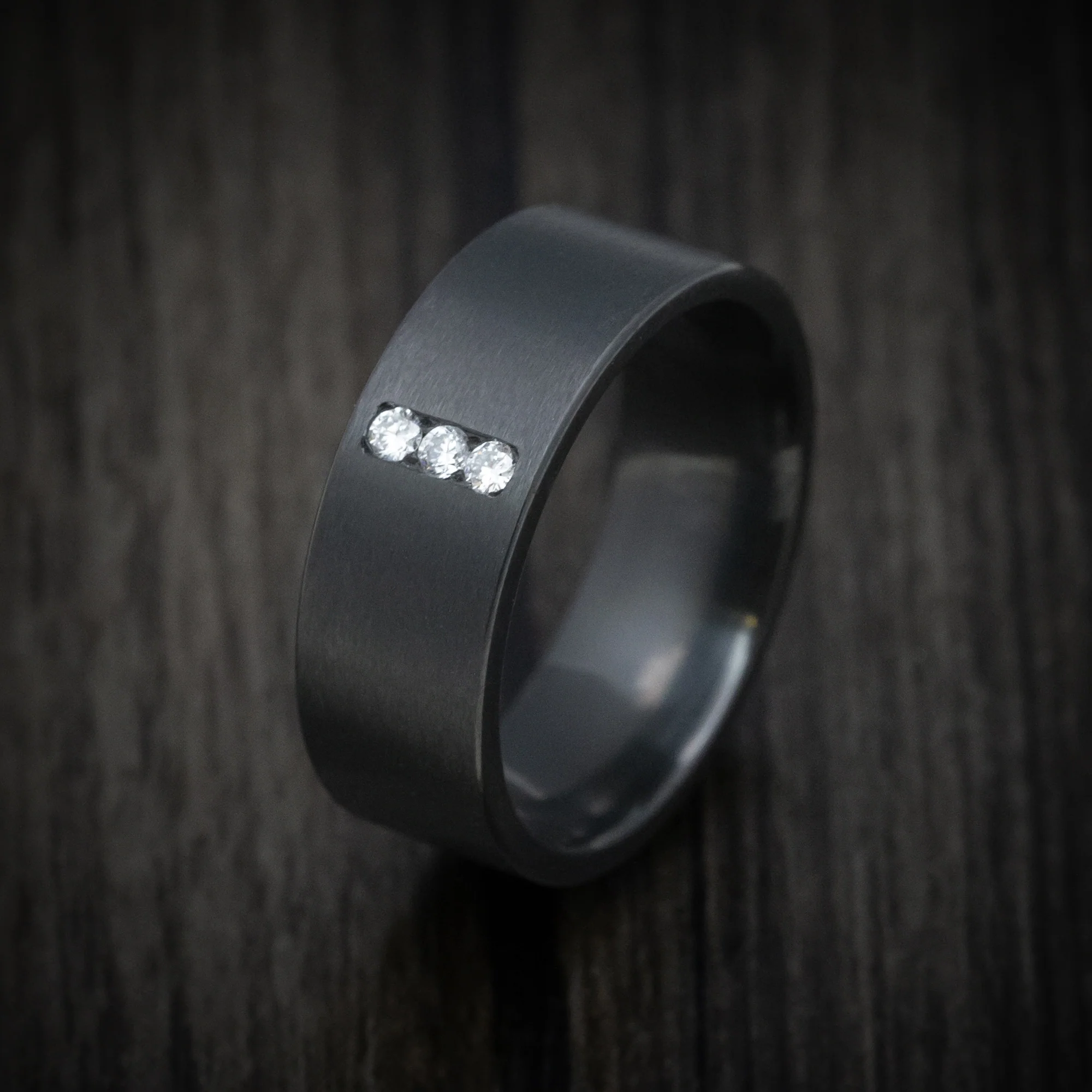Black Zirconium Men's Ring with Vertical White Diamonds - Image 3