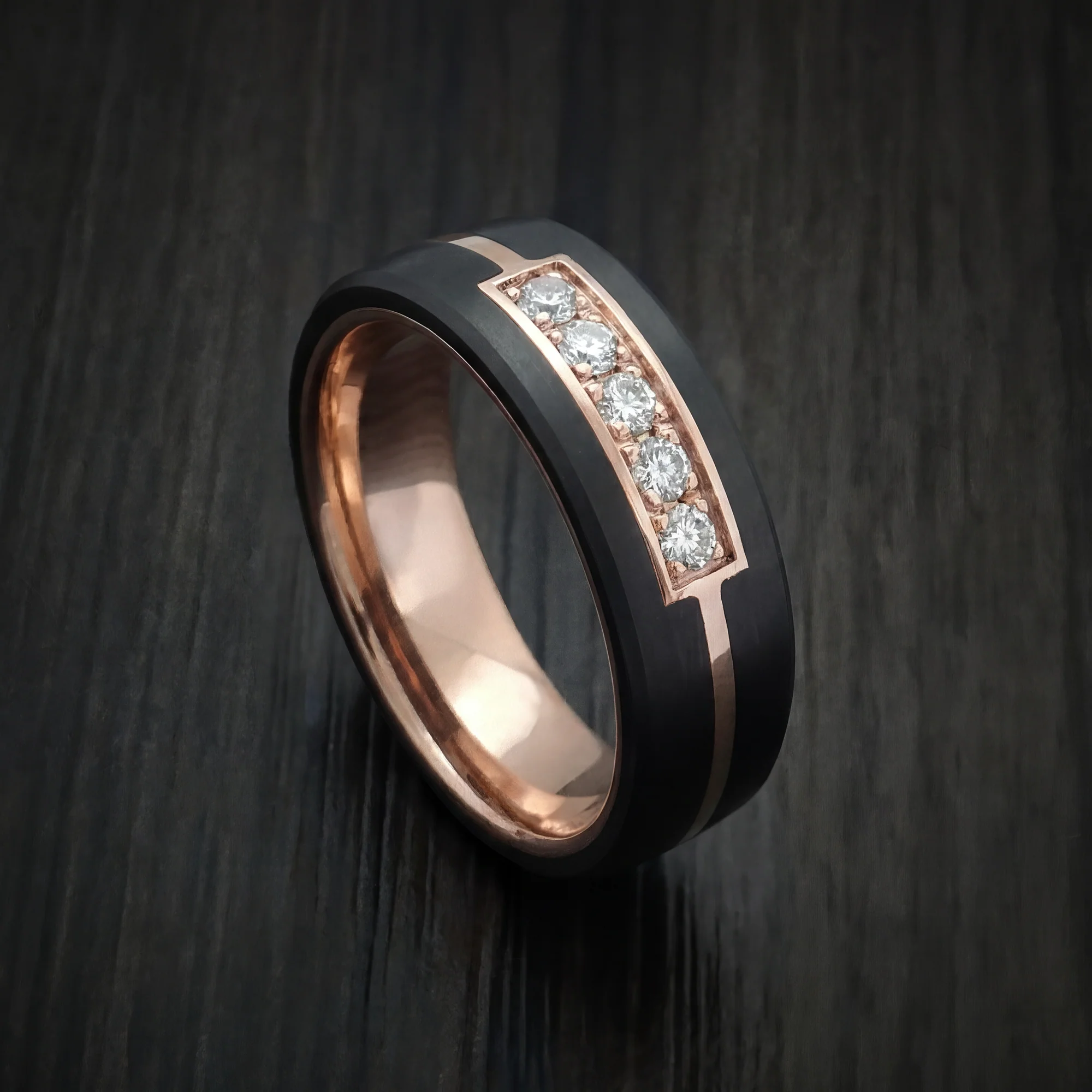 Carbon Fiber and 14K Gold Mens Ring with Lab Diamonds