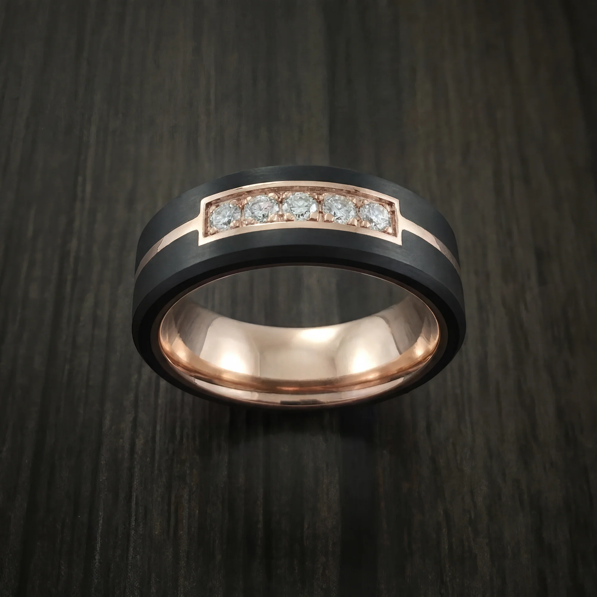 Carbon Fiber and 14K Gold Mens Ring with Lab Diamonds - Image 2