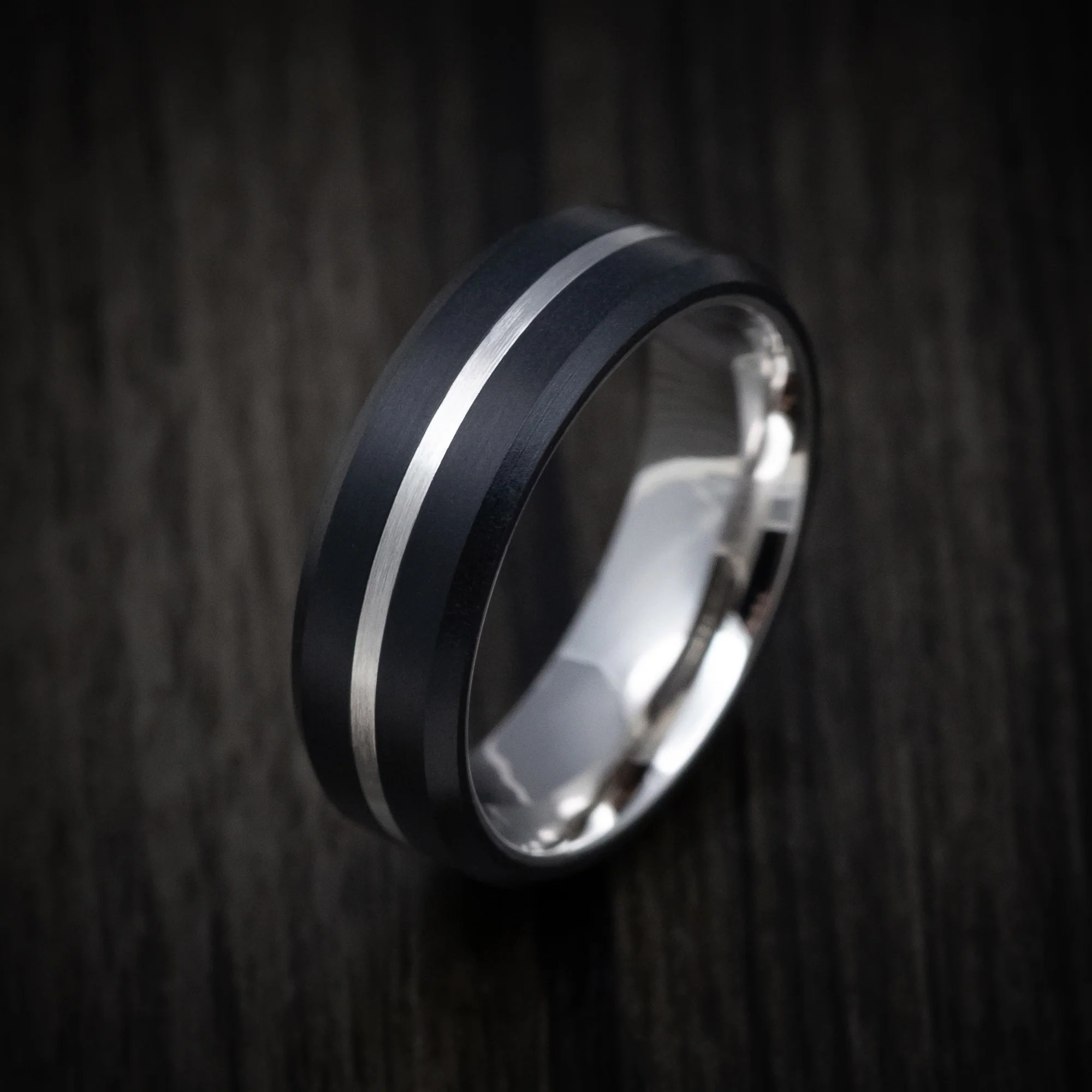 Carbon Fiber Men's Ring with 14K Gold Inlay and Sleeve - Image 3