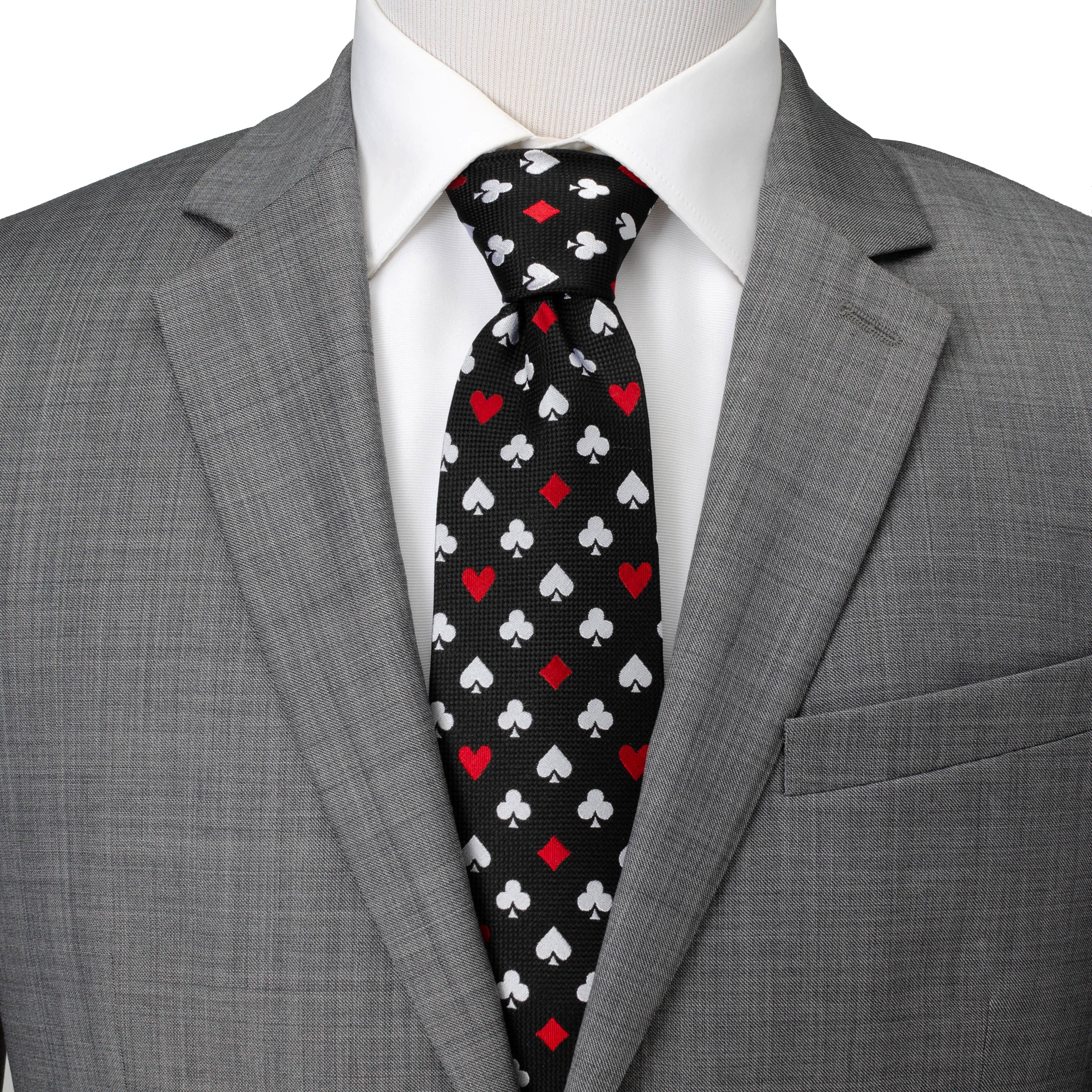 Card Suits Vegas Hidden Message Black Men's Tie - Image 2