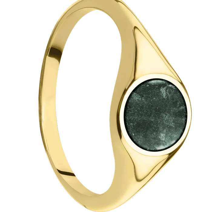 Circle 14k Yellow Gold Signet Ring / Polish Ring Finish and Polish Signet Finish / Aventurine Inlay with Semi-Precious Polish Finish / Size 7.75 - Image 2