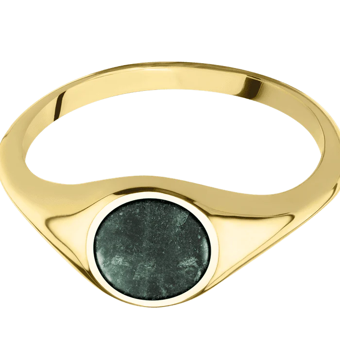 Circle 14k Yellow Gold Signet Ring / Polish Ring Finish and Polish Signet Finish / Aventurine Inlay with Semi-Precious Polish Finish / Size 7.75 - Image 3