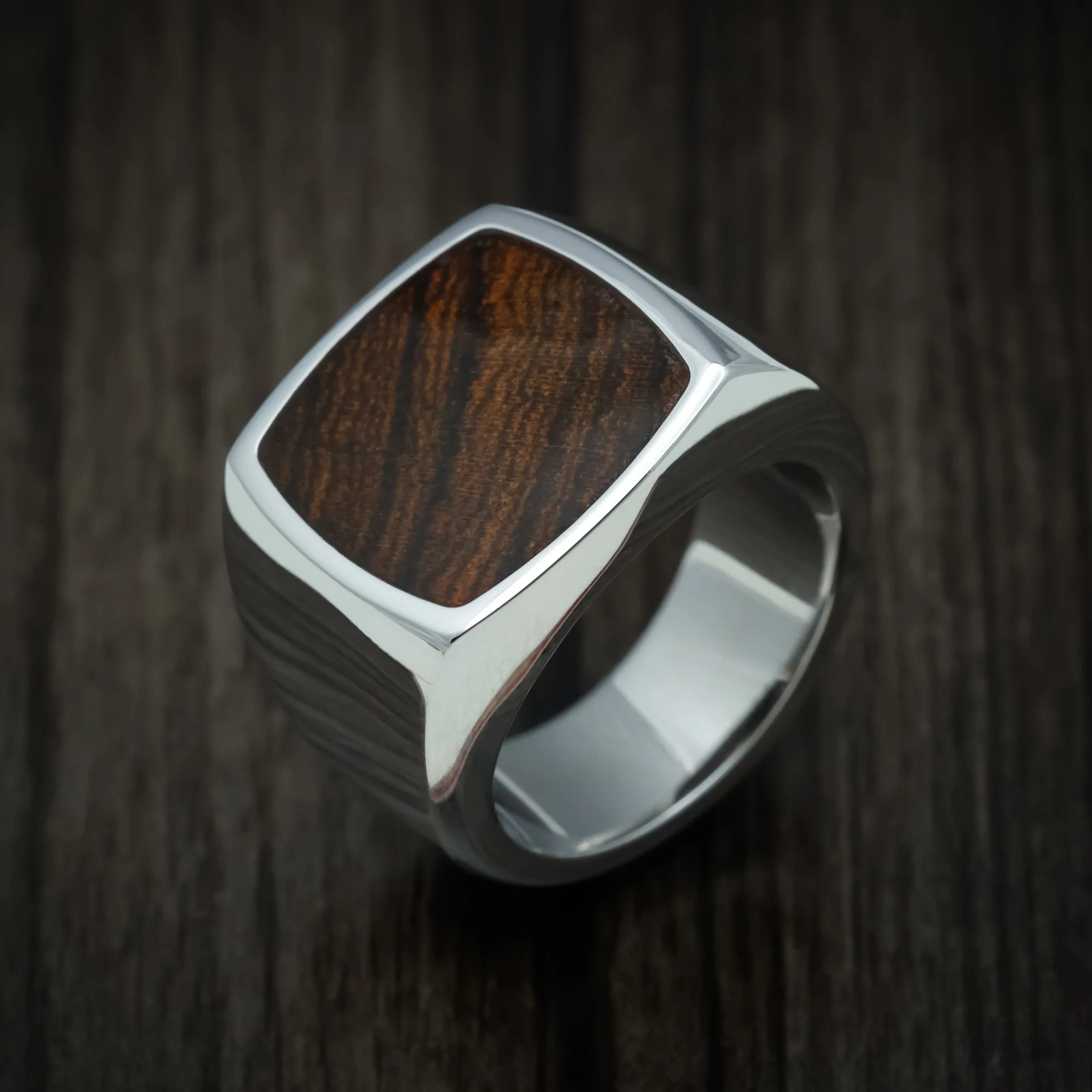 Cobalt Chrome Large Signet Ring with Cocobolo Wood Inlay - Image 3
