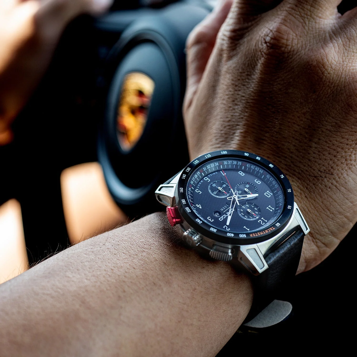 CR-01 - CHRONO WATCH WITH ITALIAN LEATHER STRAP - JET BLACK - Image 14