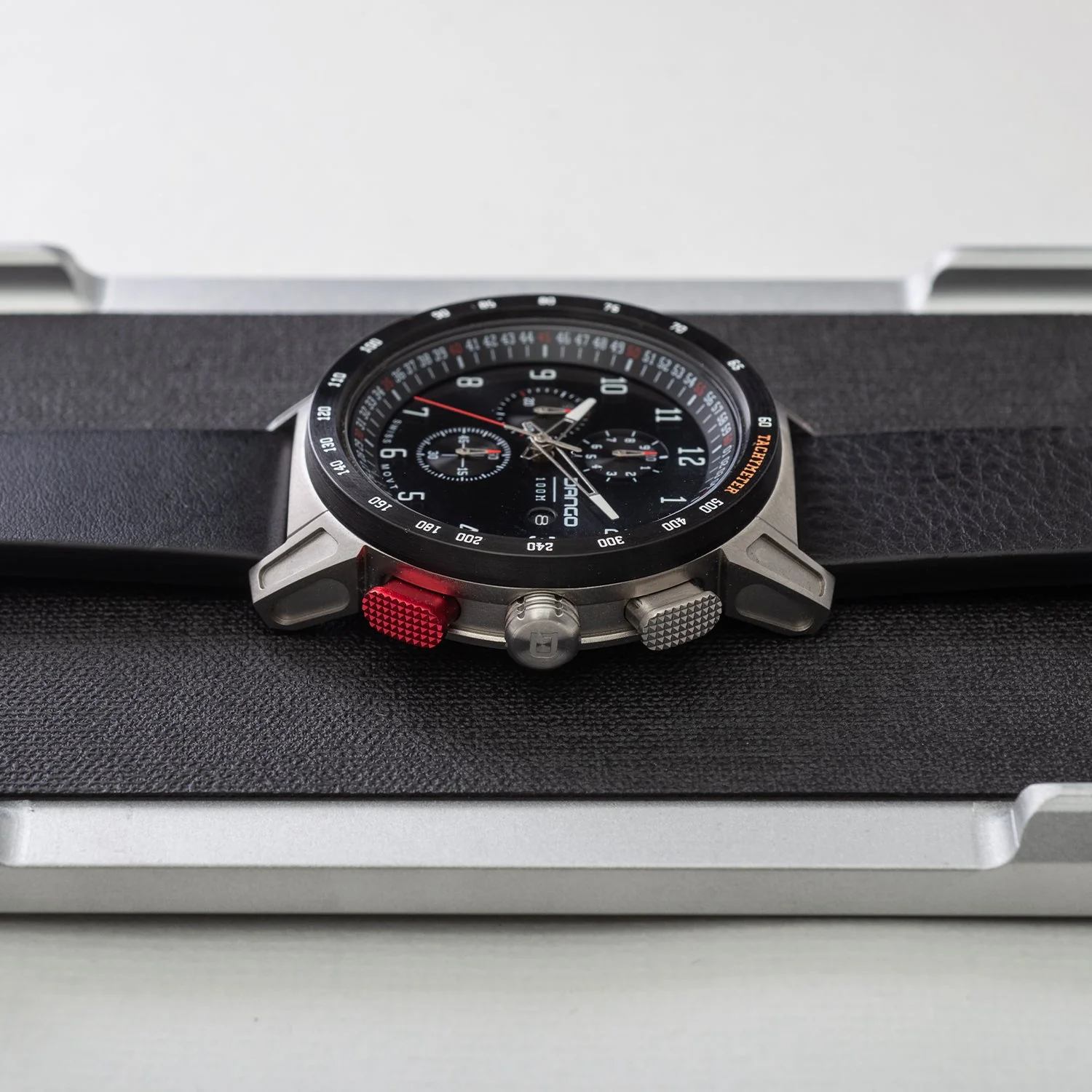 CR-01 - CHRONO WATCH WITH ITALIAN LEATHER STRAP - JET BLACK - Image 5