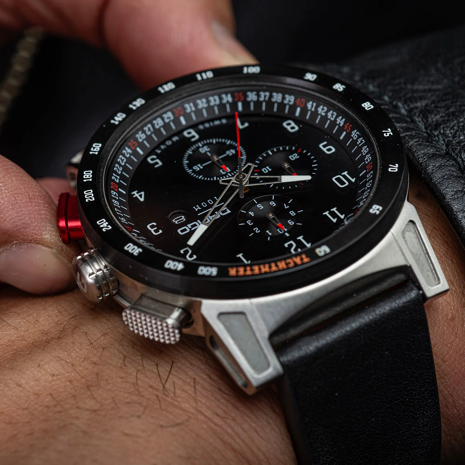 CR-01 - CHRONO WATCH WITH ITALIAN LEATHER STRAP - JET BLACK - Image 6