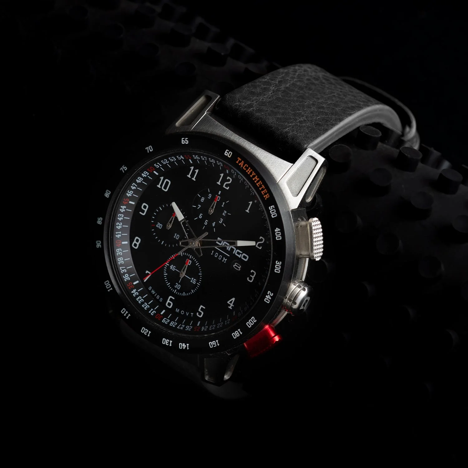 CR-01 - CHRONO WATCH WITH ITALIAN LEATHER STRAP - JET BLACK - Image 9