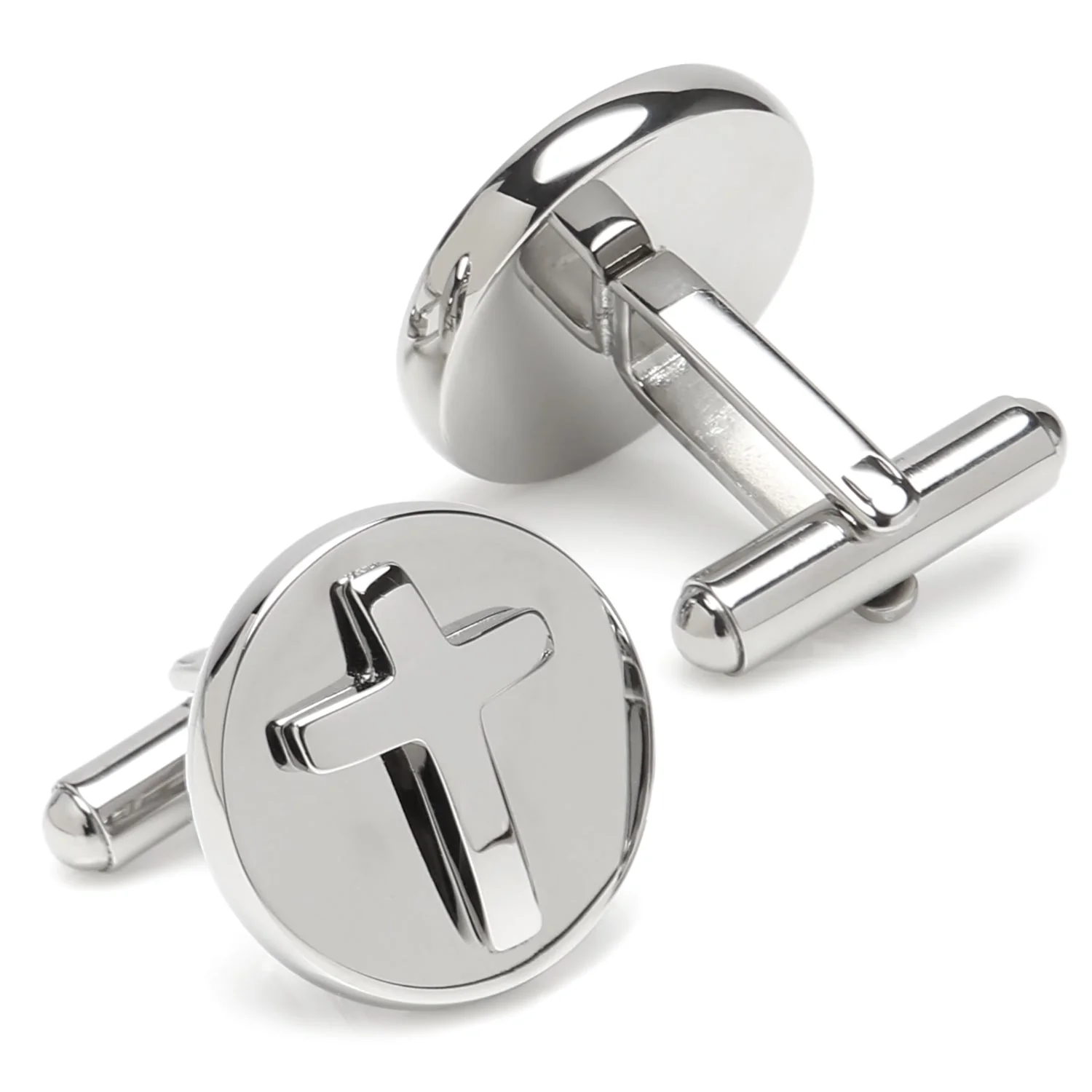 Cross Round Stainless Steel Cufflinks - Image 2
