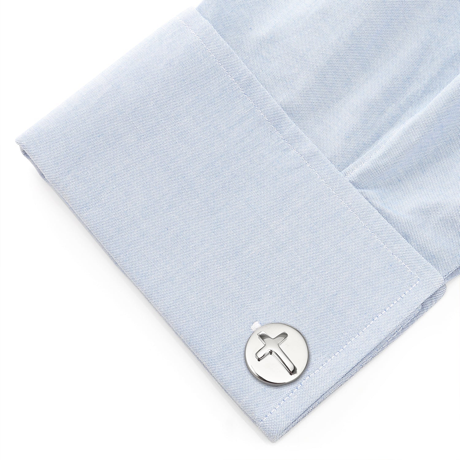 Cross Round Stainless Steel Cufflinks - Image 3