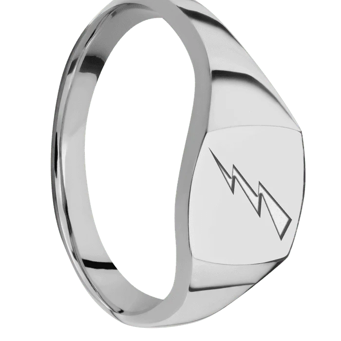 Cushion Titanium Signet Ring / Polish Ring Finish and Polish Signet Finish / Air Force Secondary Logo Dark Design with Academy White Cerakote / Size 5.75 - Image 2