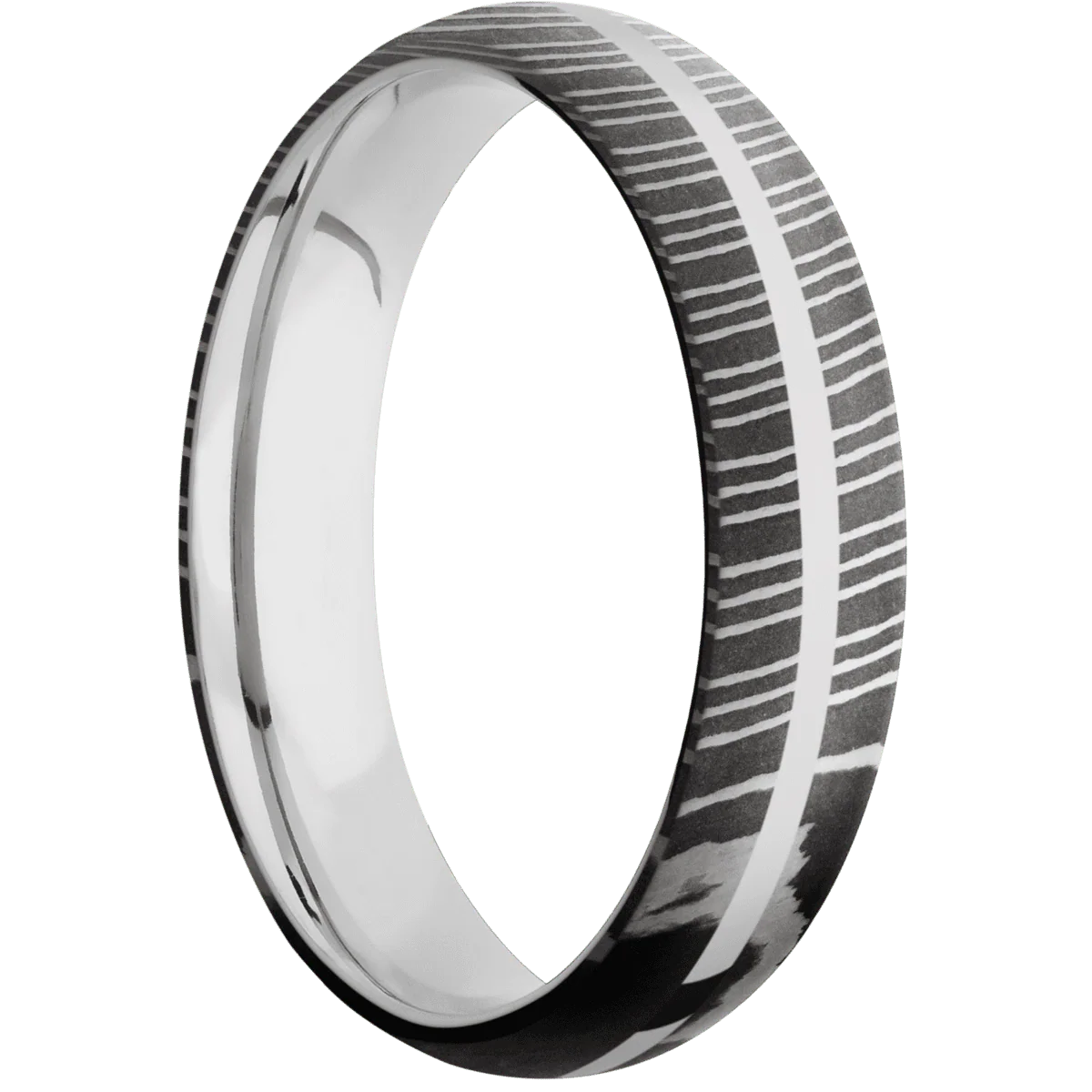 Damascus + Acid Finish + 14K White Gold