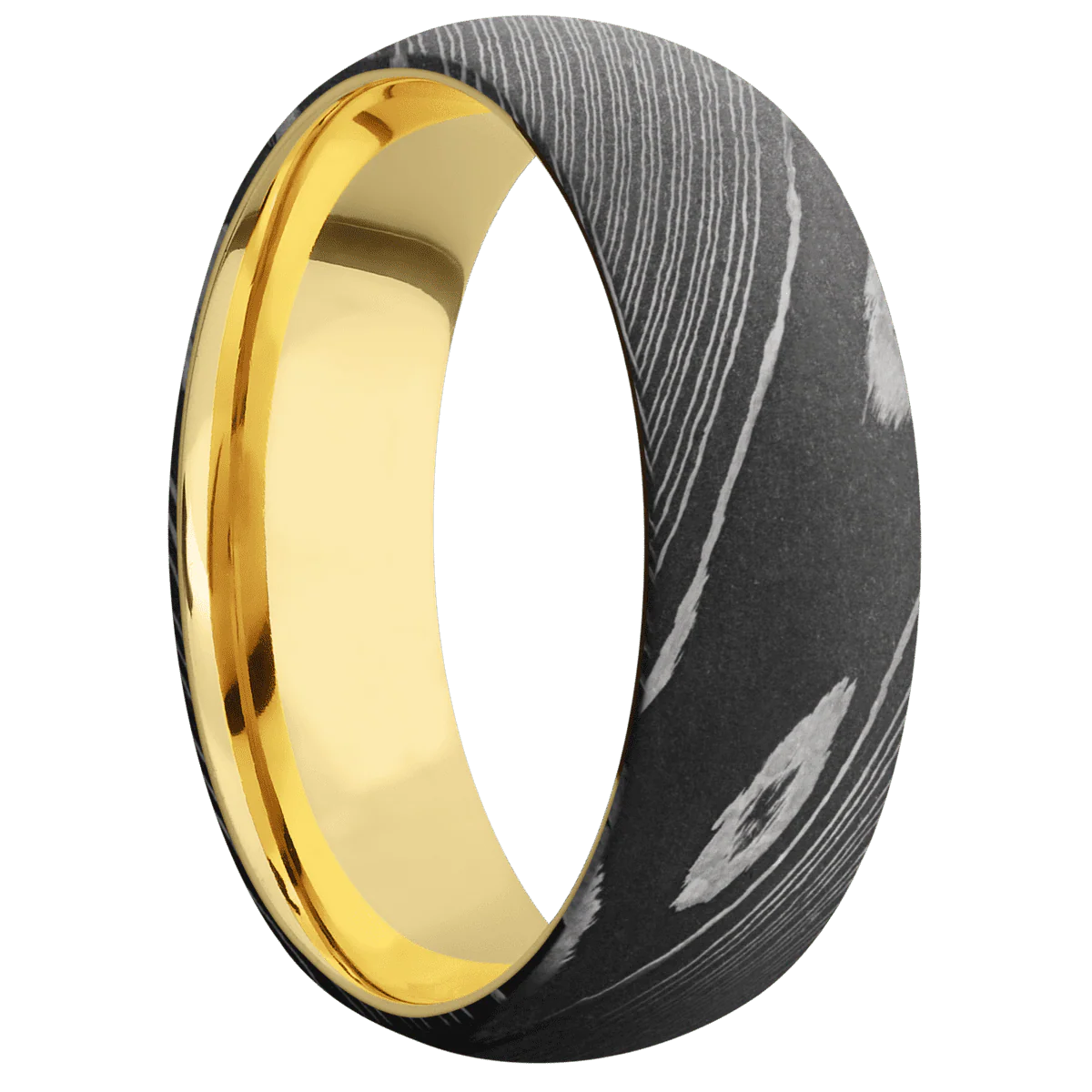 Damascus + Acid Finish + 14K Yellow Gold