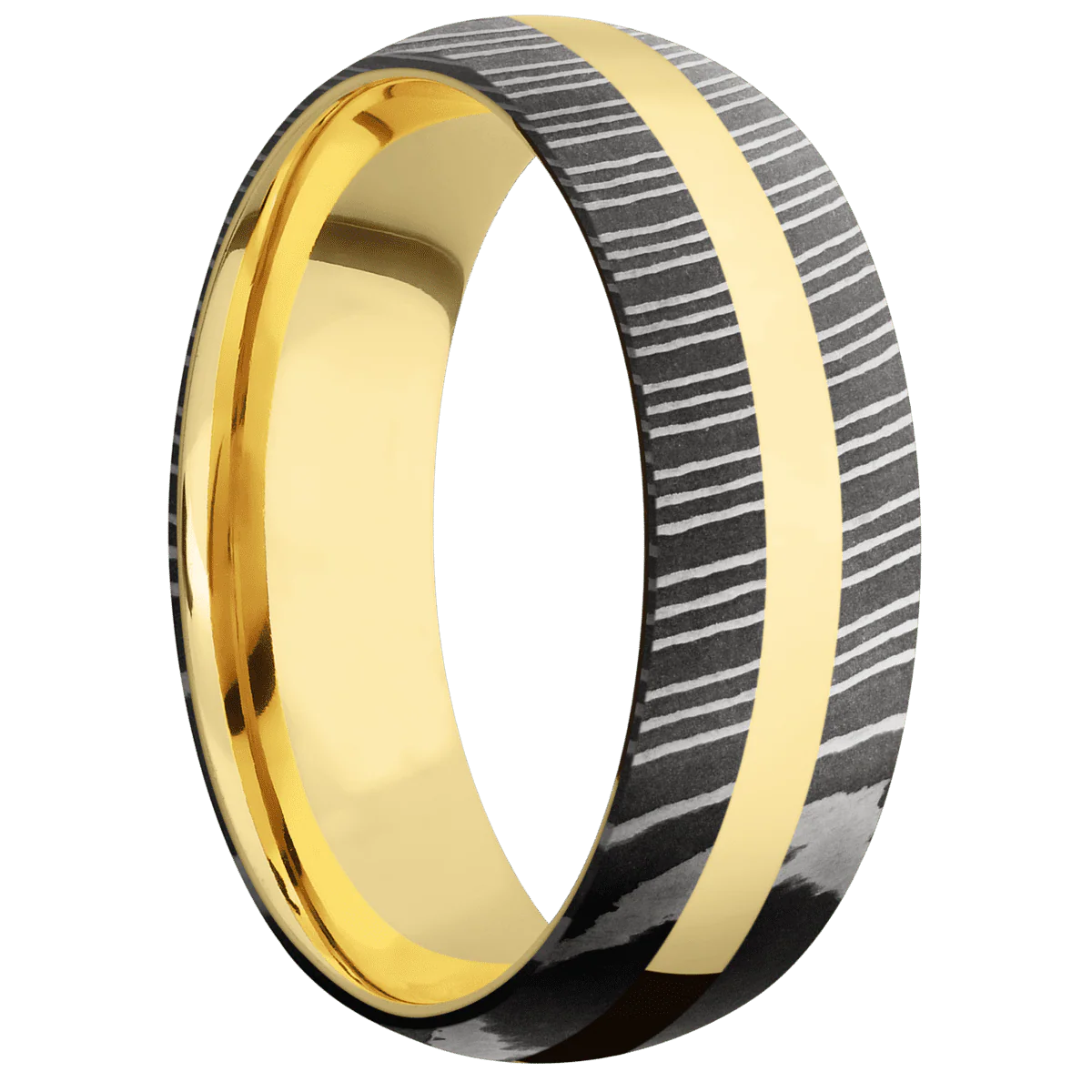 Damascus + Acid Finish + 18K Yellow Gold